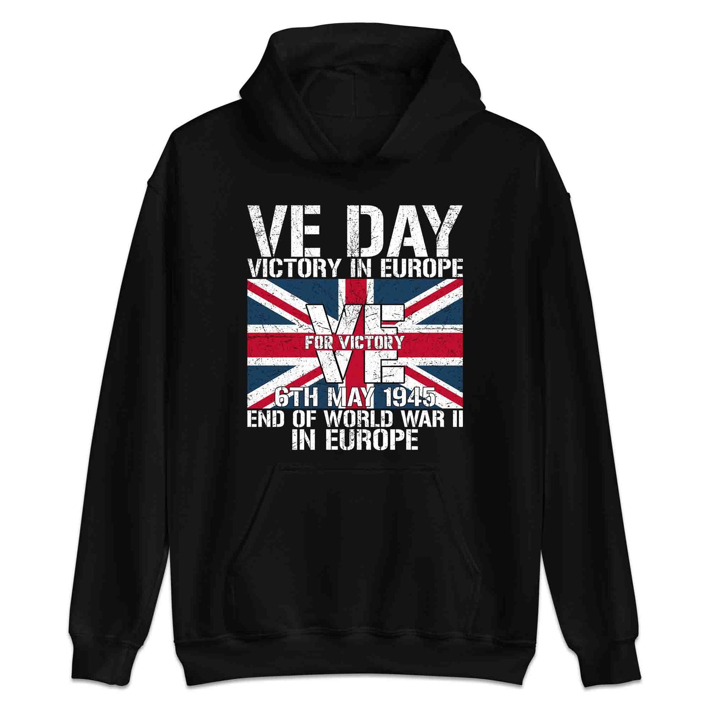 VE Day 1945 Victory in Europe T-Shirt, Jumper & Hoodie – Grunge Union Jack, British WWII Vintage Tribute | PRODUCT CODE: BNDSAUYRW