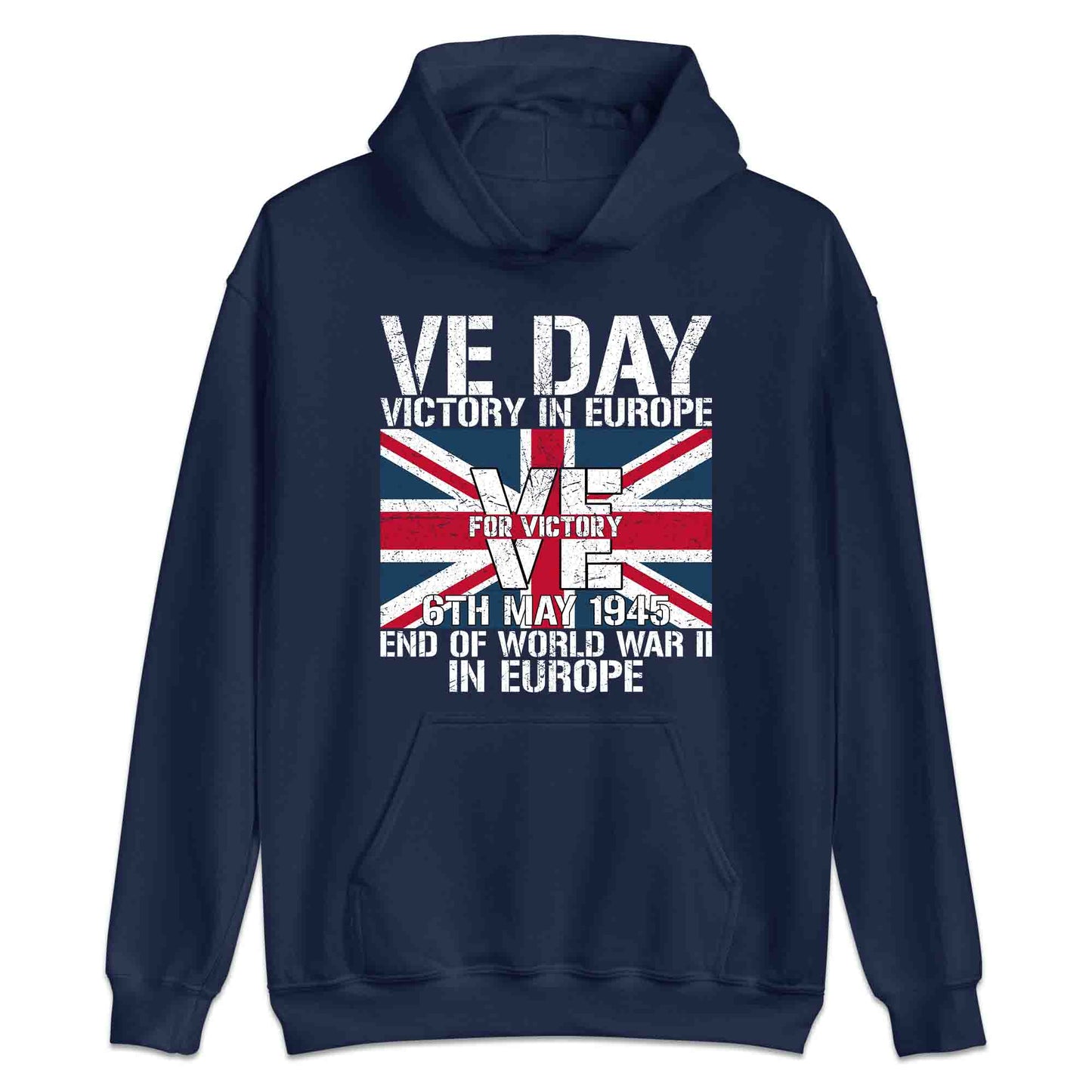 VE Day 1945 Victory in Europe T-Shirt, Jumper & Hoodie – Grunge Union Jack, British WWII Vintage Tribute | PRODUCT CODE: BNDSAUYRW