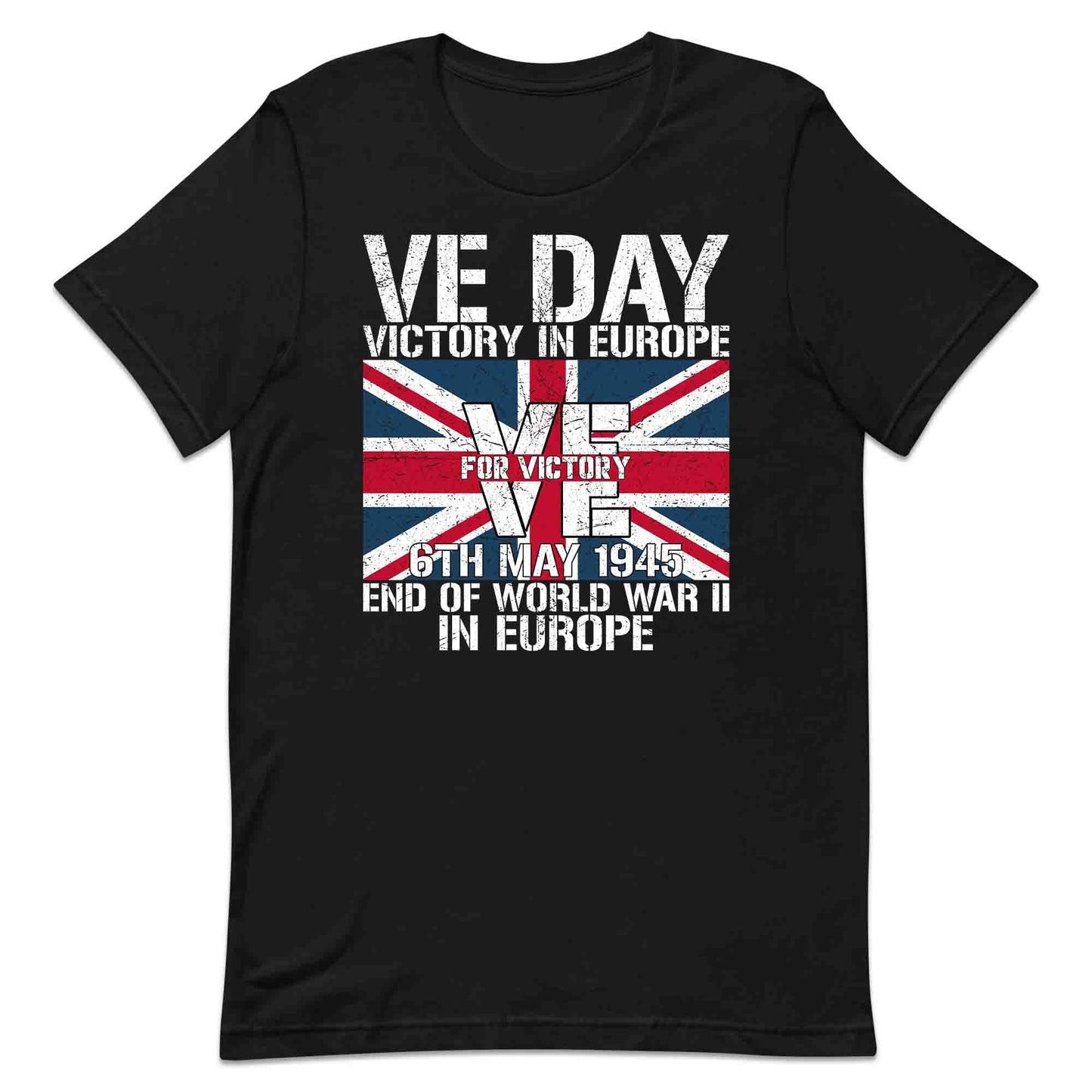 VE Day 1945 Victory in Europe T-Shirt, Jumper & Hoodie – Grunge Union Jack, British WWII Vintage Tribute | PRODUCT CODE: BNDSAUYRW