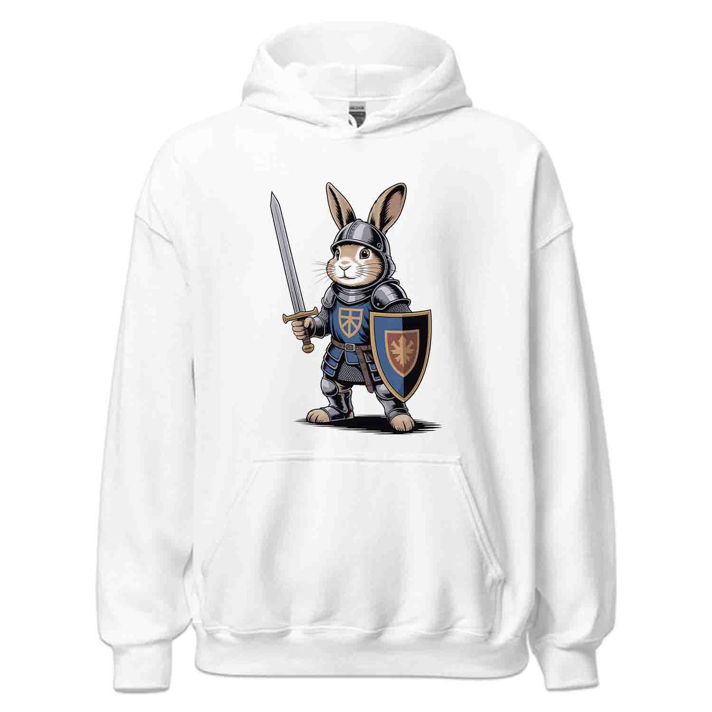Bunny Knight T-Shirt, Medieval Rabbit Warrior Tee, Fantasy Armor Sword & Shield Shirt | PRODUCT CODE: BNYASDBK