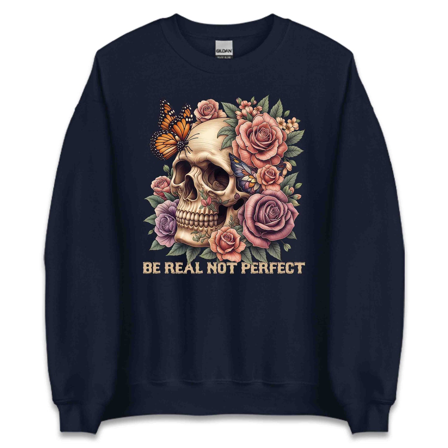 Be Real Not Perfect Floral Butterfly Skull and Rose | PRODUCT CODE: BRLNPRFLOBUTS