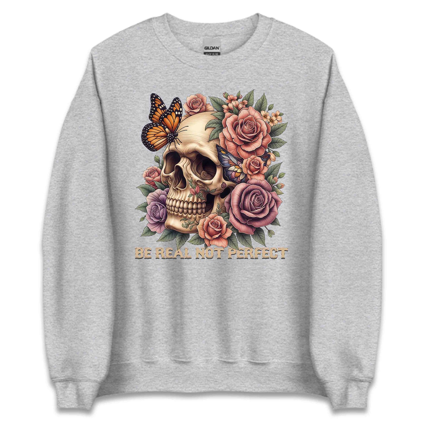 Be Real Not Perfect Floral Butterfly Skull and Rose | PRODUCT CODE: BRLNPRFLOBUTS