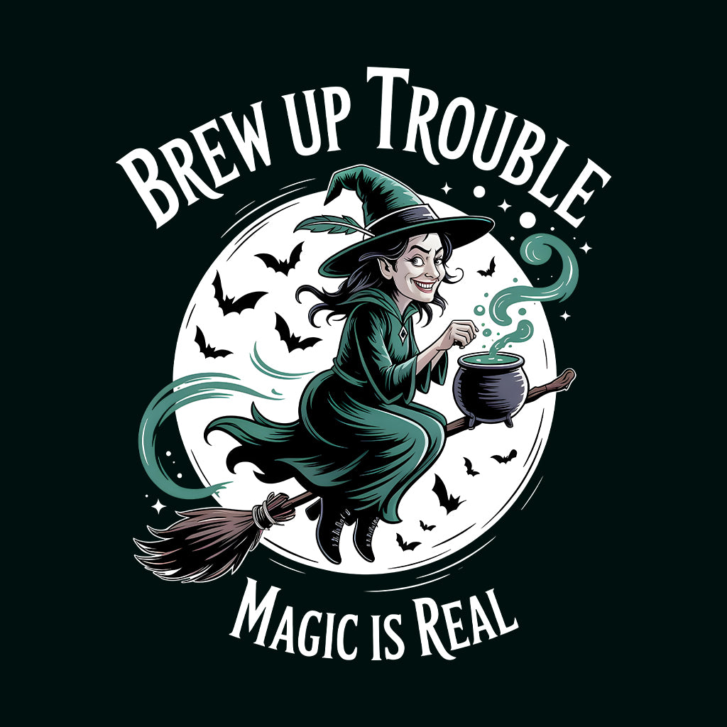 Brew Up Trouble T-Shirt, Magic Cauldron Sweatshirt, Spooky Witch Hoodie | PRODUCT CODE: BROIUQWE