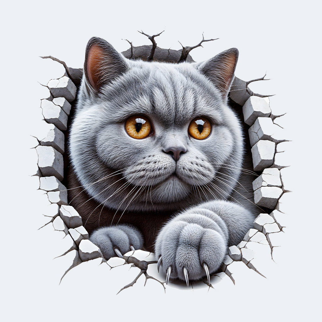 British Shorthair Cat Breaking Through Wall 3D Realistic Cat | PRODUCT CODE: BRTSHCAKNGWA