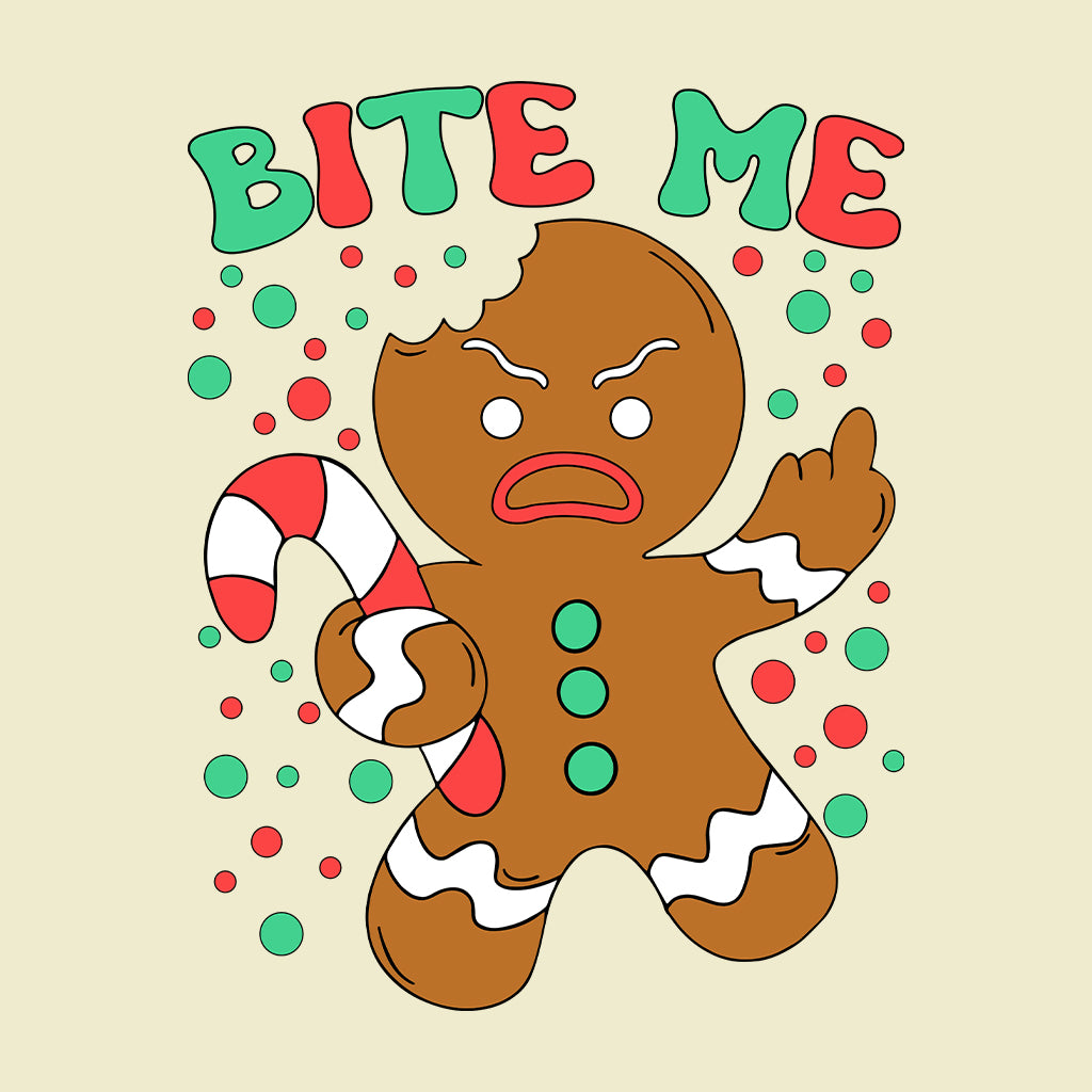 Bite Me Gingerbread Man Christmas Funny Middle Finger Sarcastic Xmas | PRODUCT CODE: BTMHDNGRBEA