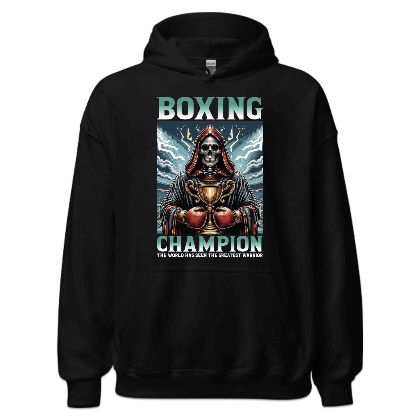 Boxing Champion Gothic Skeleton Victory Skull Holding Trophy in Arena | PRODUCT CODE: BXNGCHMPINGK