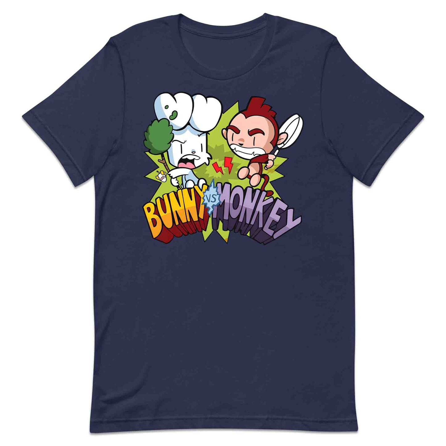 Bunny vs Monkey T-Shirt | Funny Cartoon Rivalry Jumper | World Book Day Hoodie | Wild Comic Book Fights Tee | PRODUCT CODE: BYNSHMCKSDY