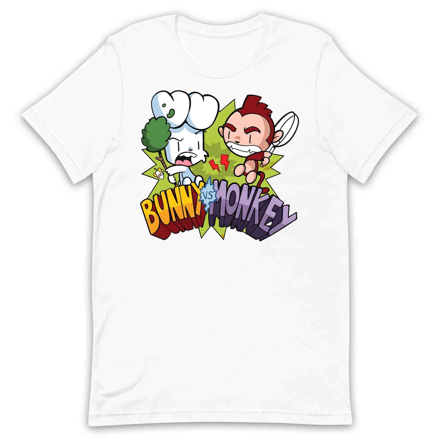 Bunny vs Monkey T-Shirt | Funny Cartoon Rivalry Jumper | World Book Day Hoodie | Wild Comic Book Fights Tee | PRODUCT CODE: BYNSHMCKSDY