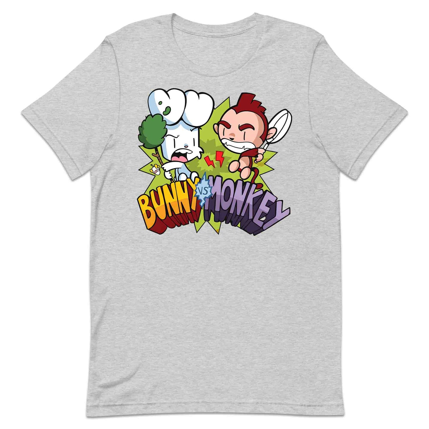 Bunny vs Monkey T-Shirt | Funny Cartoon Rivalry Jumper | World Book Day Hoodie | Wild Comic Book Fights Tee | PRODUCT CODE: BYNSHMCKSDY