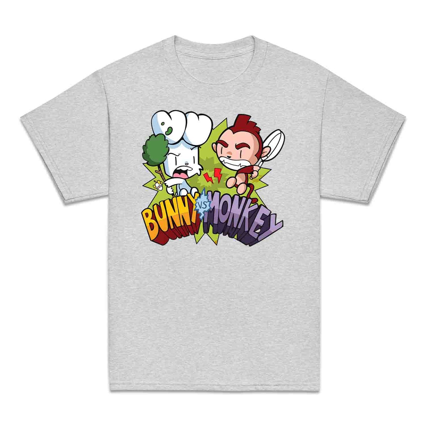 Bunny vs Monkey Kids T-Shirt | Funny Cartoon Rivalry Jumper | World Book Day Hoodie | Wild Comic Book Fights Tee | PRODUCT CODE: BYNSHMCKSDY