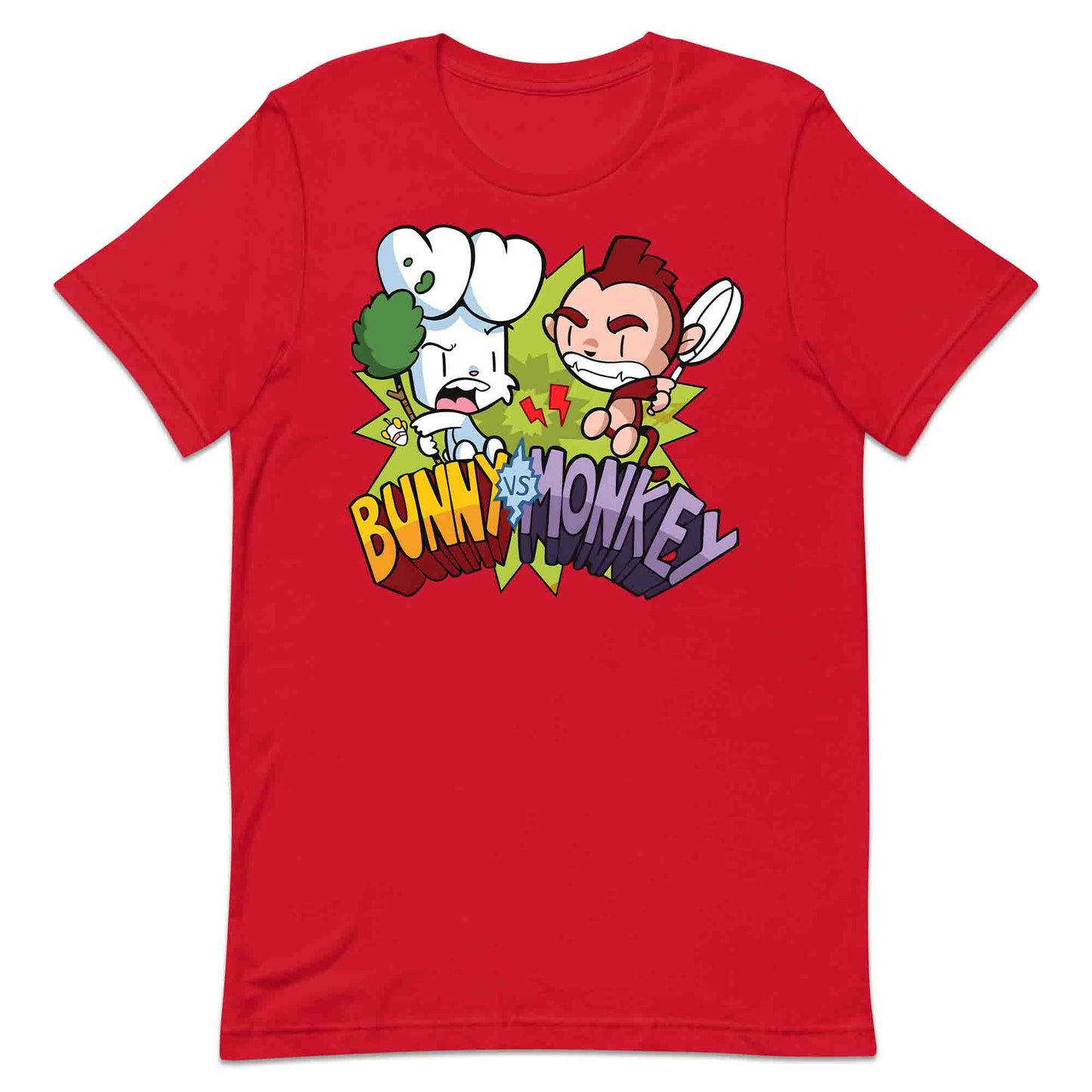 Bunny vs Monkey T-Shirt | Funny Cartoon Rivalry Jumper | World Book Day Hoodie | Wild Comic Book Fights Tee | PRODUCT CODE: BYNSHMCKSDY