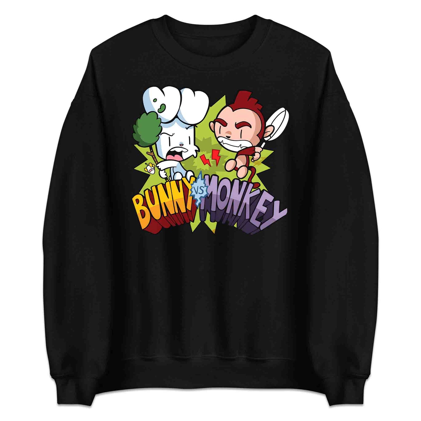 Bunny vs Monkey T-Shirt | Funny Cartoon Rivalry Jumper | World Book Day Hoodie | Wild Comic Book Fights Tee | PRODUCT CODE: BYNSHMCKSDY