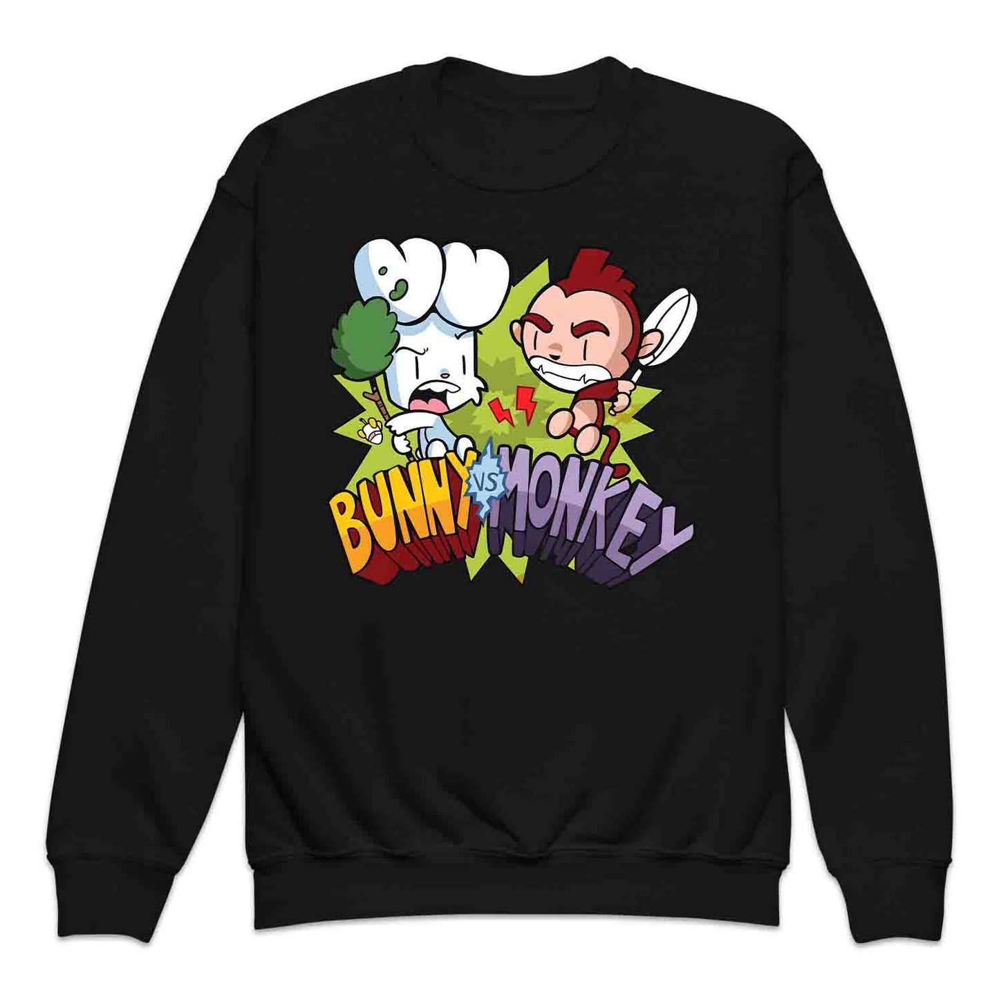 Bunny vs Monkey Kids T-Shirt | Funny Cartoon Rivalry Jumper | World Book Day Hoodie | Wild Comic Book Fights Tee | PRODUCT CODE: BYNSHMCKSDY