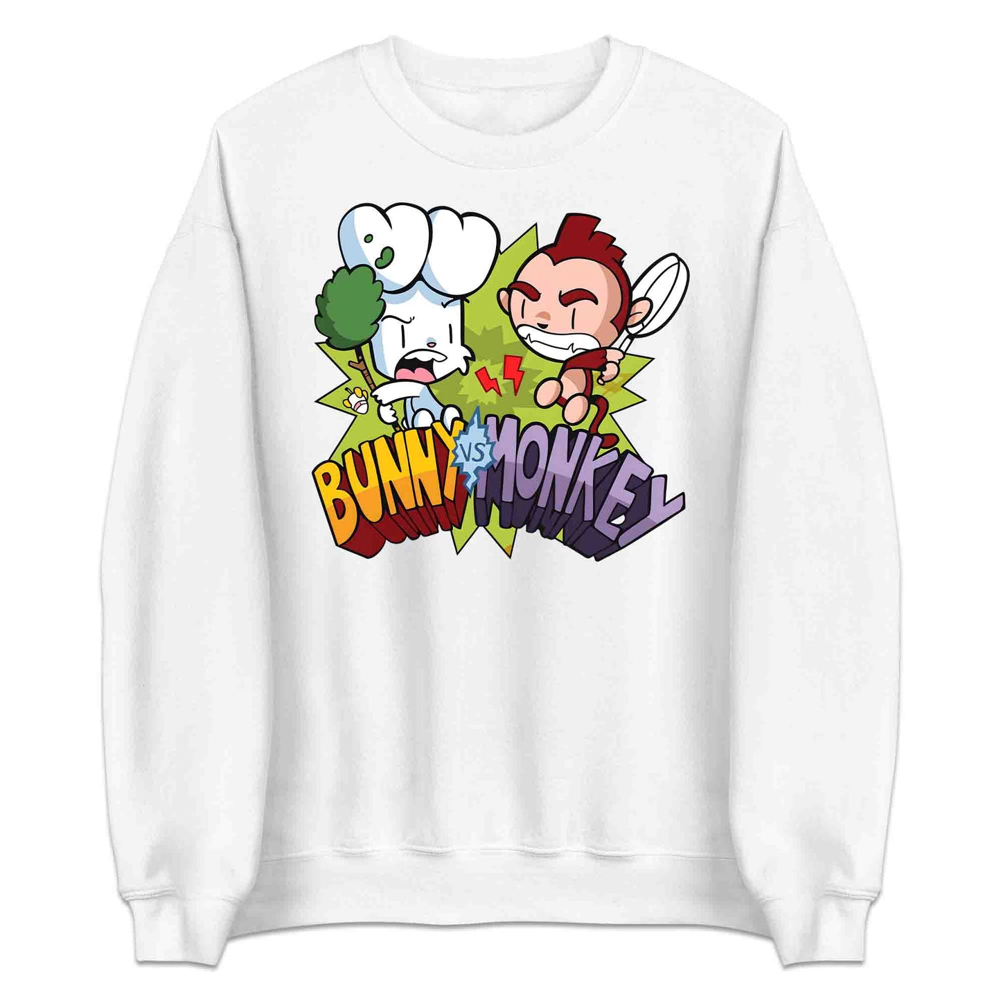 Bunny vs Monkey T-Shirt | Funny Cartoon Rivalry Jumper | World Book Day Hoodie | Wild Comic Book Fights Tee | PRODUCT CODE: BYNSHMCKSDY