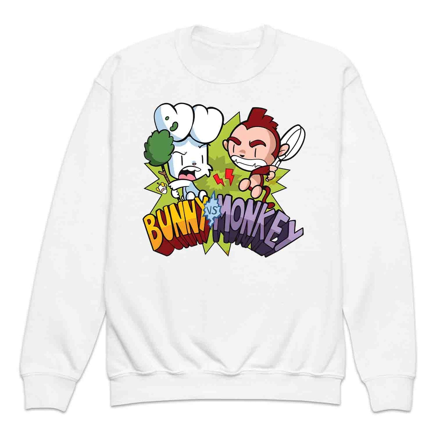 Bunny vs Monkey Kids T-Shirt | Funny Cartoon Rivalry Jumper | World Book Day Hoodie | Wild Comic Book Fights Tee | PRODUCT CODE: BYNSHMCKSDY