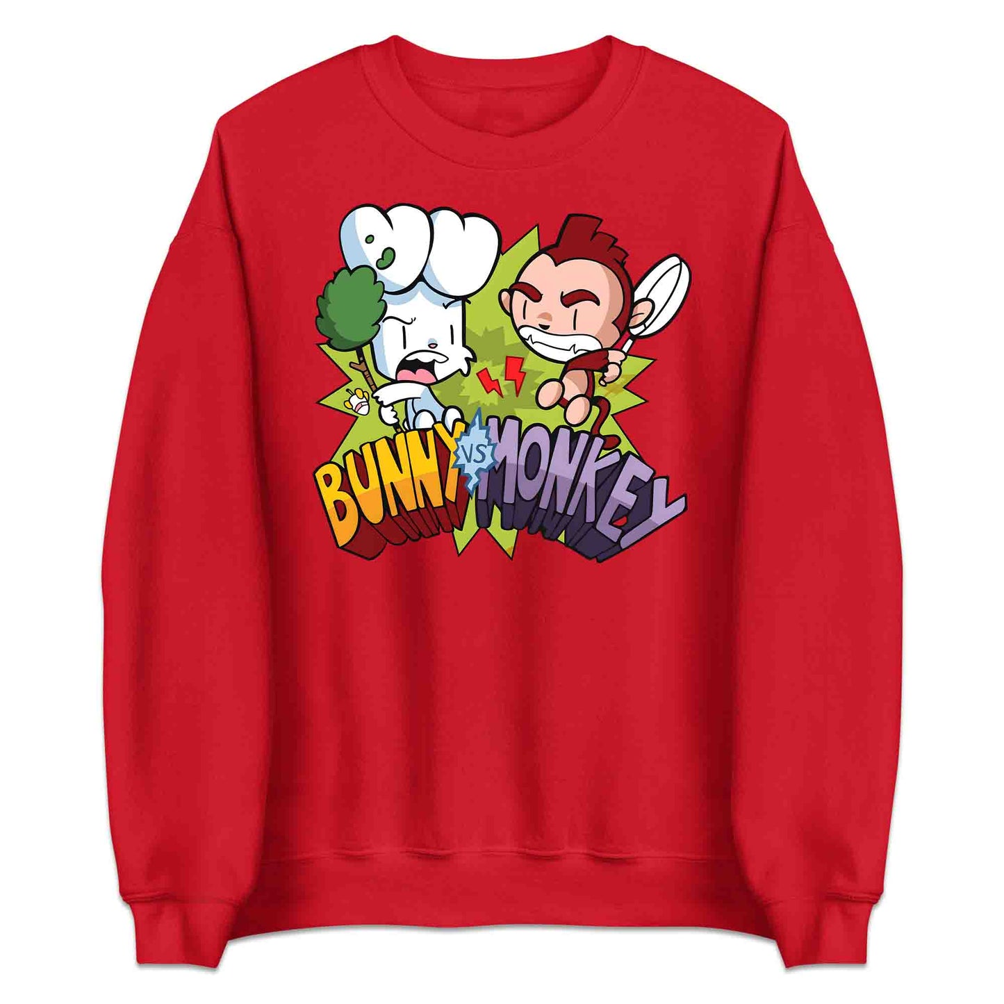 Bunny vs Monkey T-Shirt | Funny Cartoon Rivalry Jumper | World Book Day Hoodie | Wild Comic Book Fights Tee | PRODUCT CODE: BYNSHMCKSDY