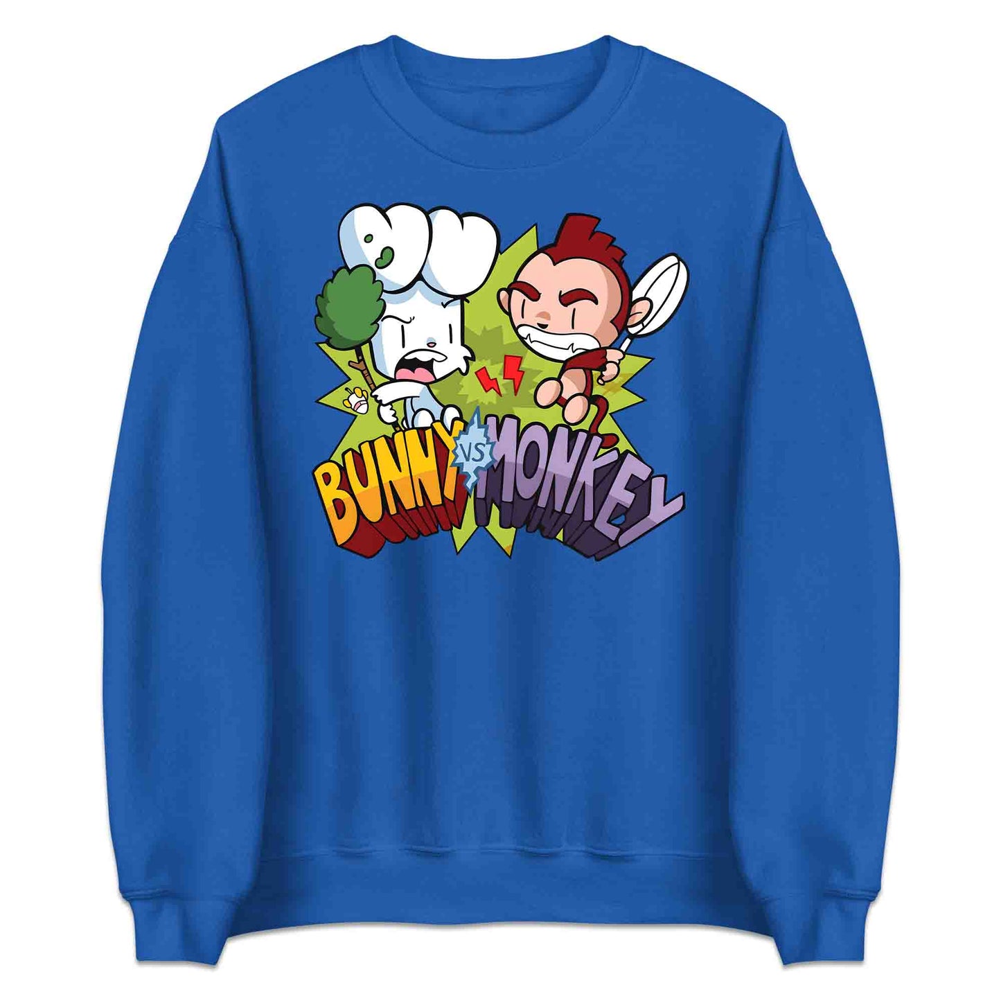 Bunny vs Monkey T-Shirt | Funny Cartoon Rivalry Jumper | World Book Day Hoodie | Wild Comic Book Fights Tee | PRODUCT CODE: BYNSHMCKSDY