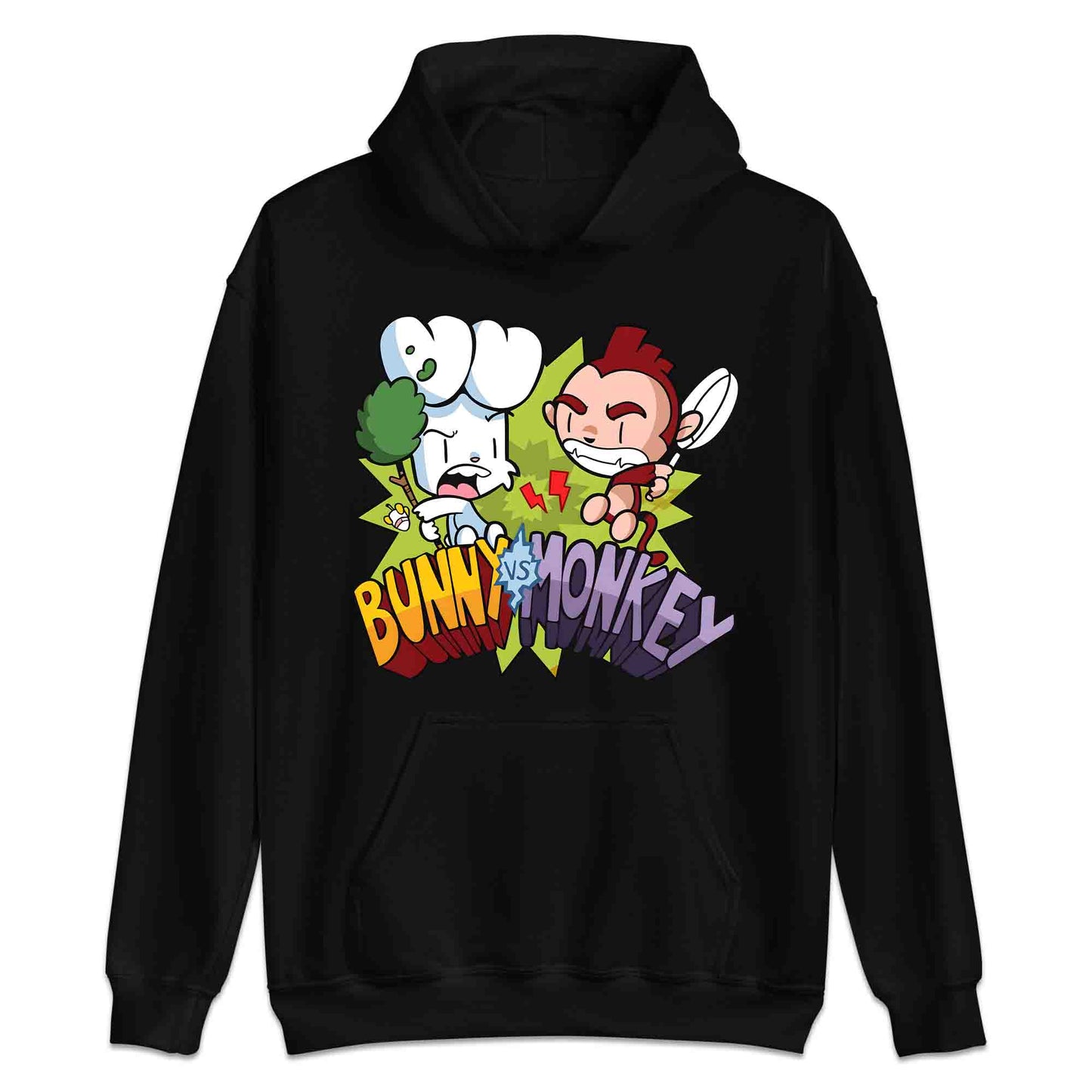 Bunny vs Monkey T-Shirt | Funny Cartoon Rivalry Jumper | World Book Day Hoodie | Wild Comic Book Fights Tee | PRODUCT CODE: BYNSHMCKSDY