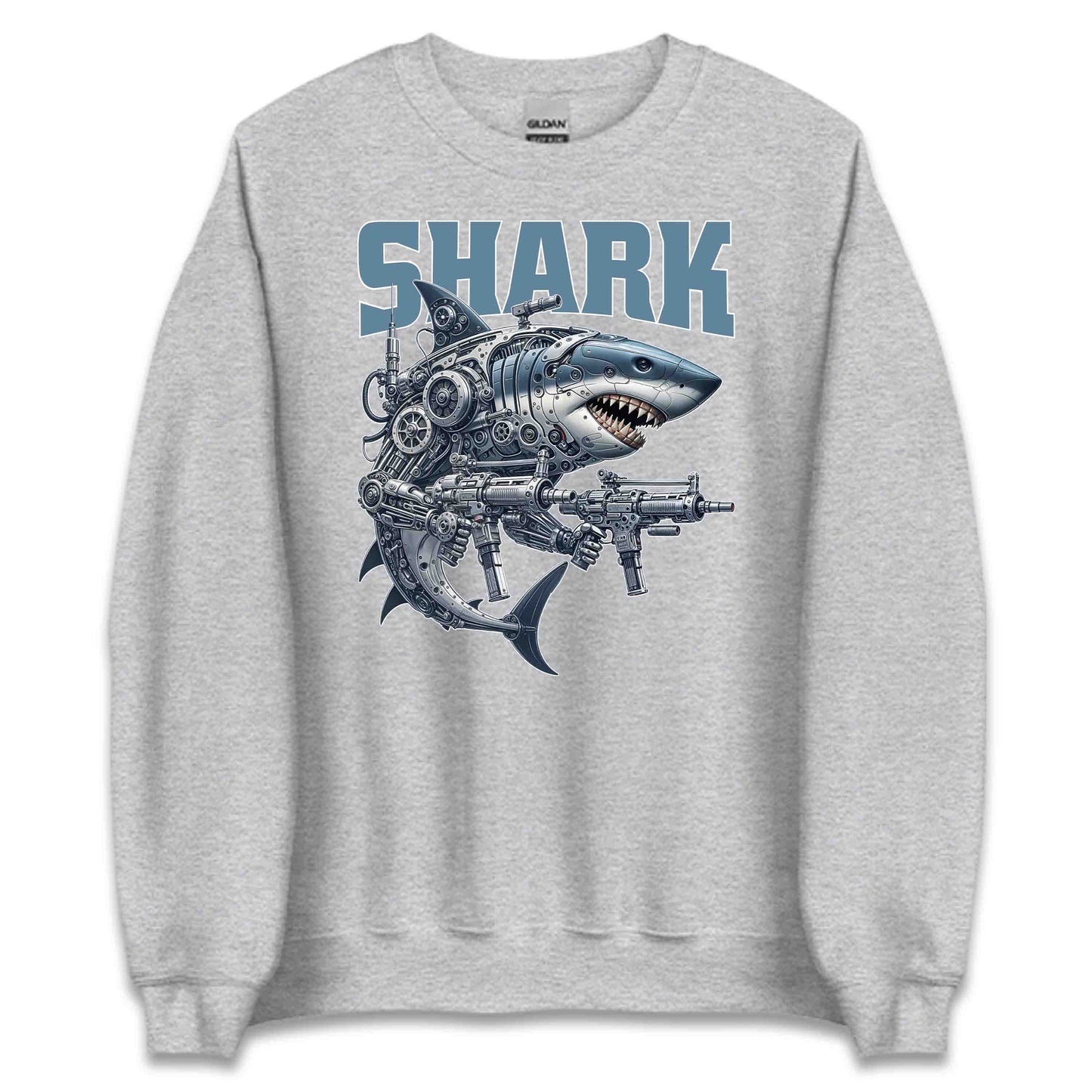 Cyberpunk Shark Futuristic Mechanical Robotic Shark With Guns | PRODUCT CODE: CBRYSHKRFTUMS
