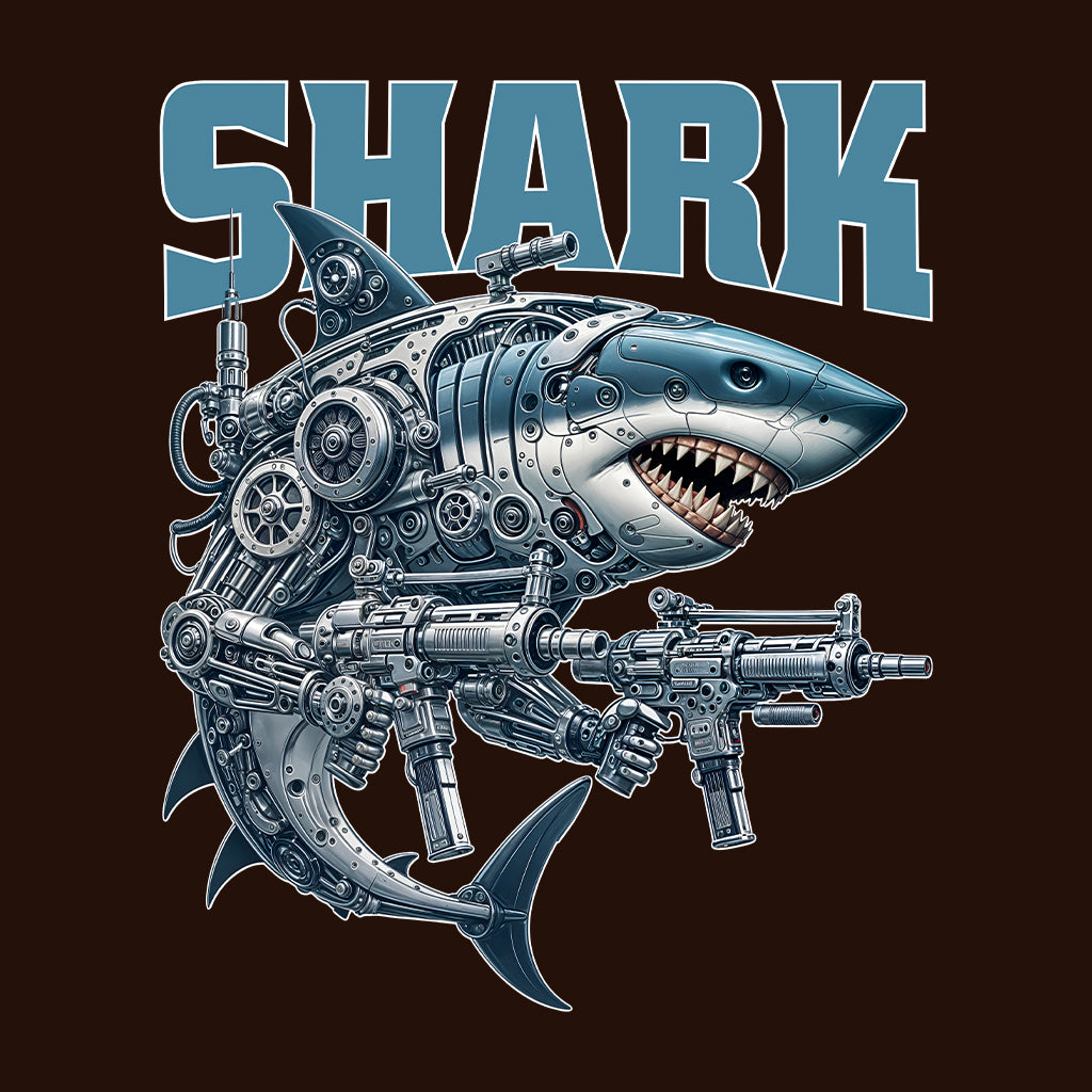 Cyberpunk Shark Futuristic Mechanical Robotic Shark With Guns | PRODUCT CODE: CBRYSHKRFTUMS