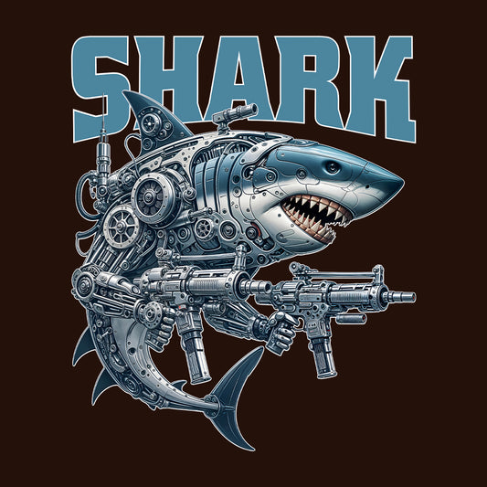 Cyberpunk Shark Futuristic Mechanical Robotic Shark With Guns | PRODUCT CODE: CBRYSHKRFTUMS