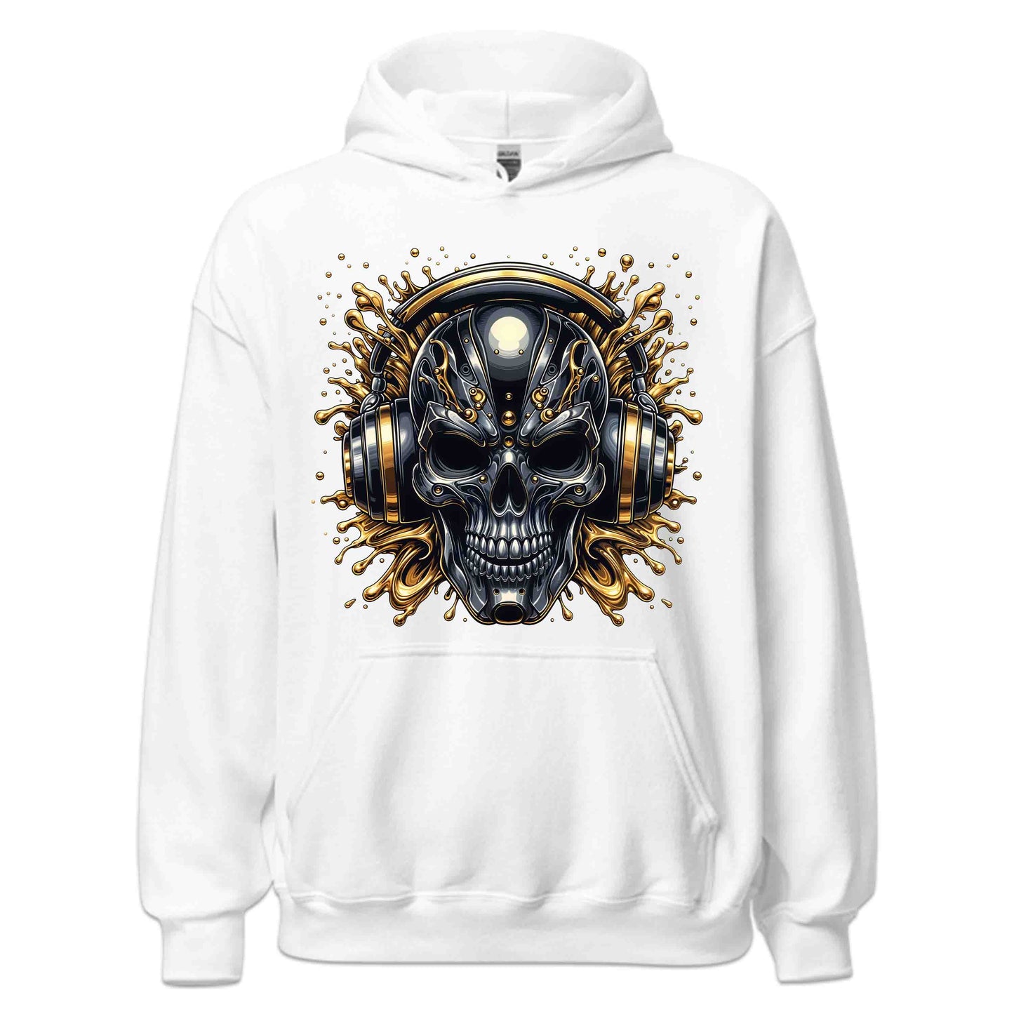 Cyberpunk Skull DJ Metallic Headphone Skeleton Futuristic Gothic EDM Rave Music Festival | PRODUCT CODE: CBYSKLUDJMLA