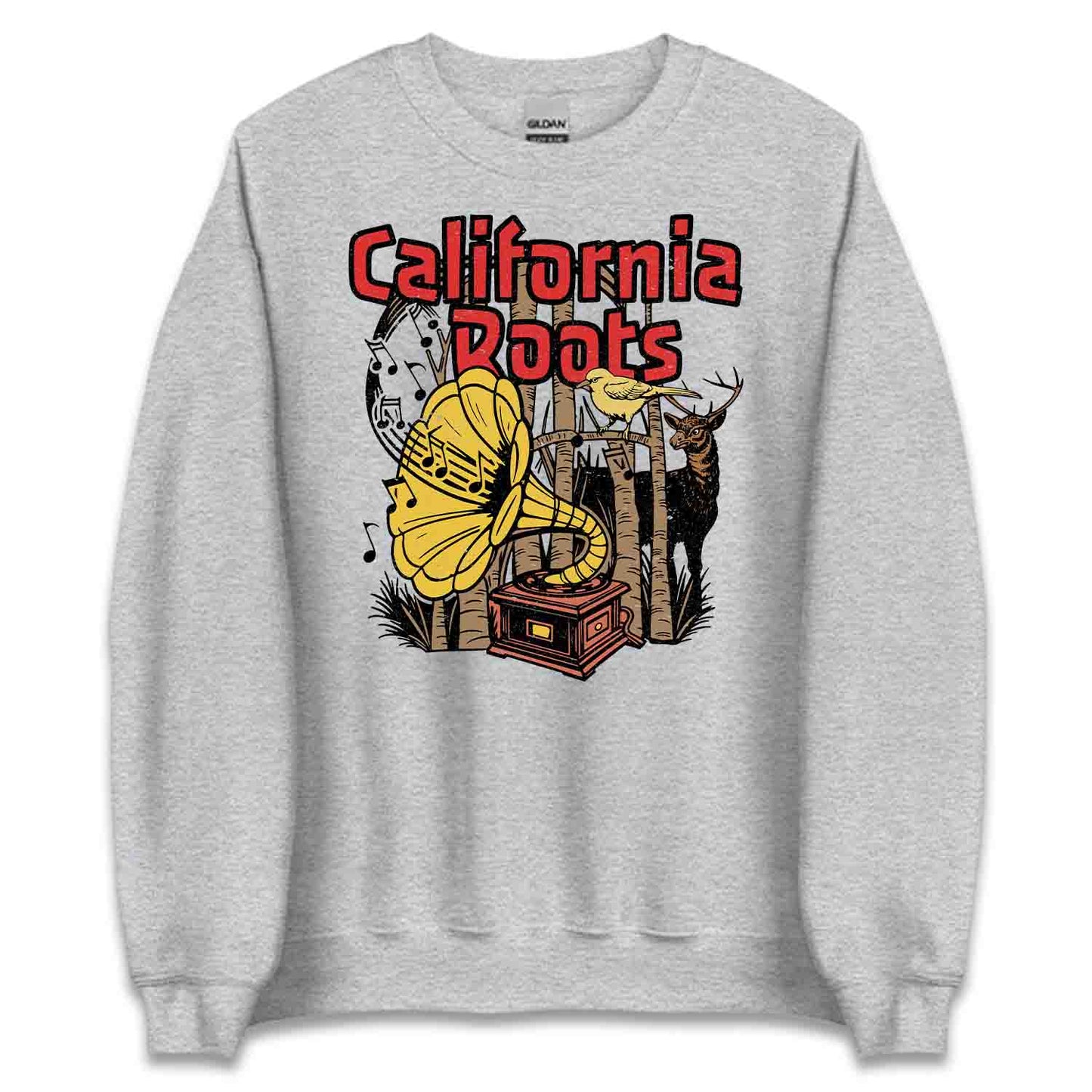 California Roots Retro Music T-Shirt, Sweatshirt, Hoodie – Vintage Gramophone & Nature Vibes | PRODUCT CODE: CFLRYXOWPAVN