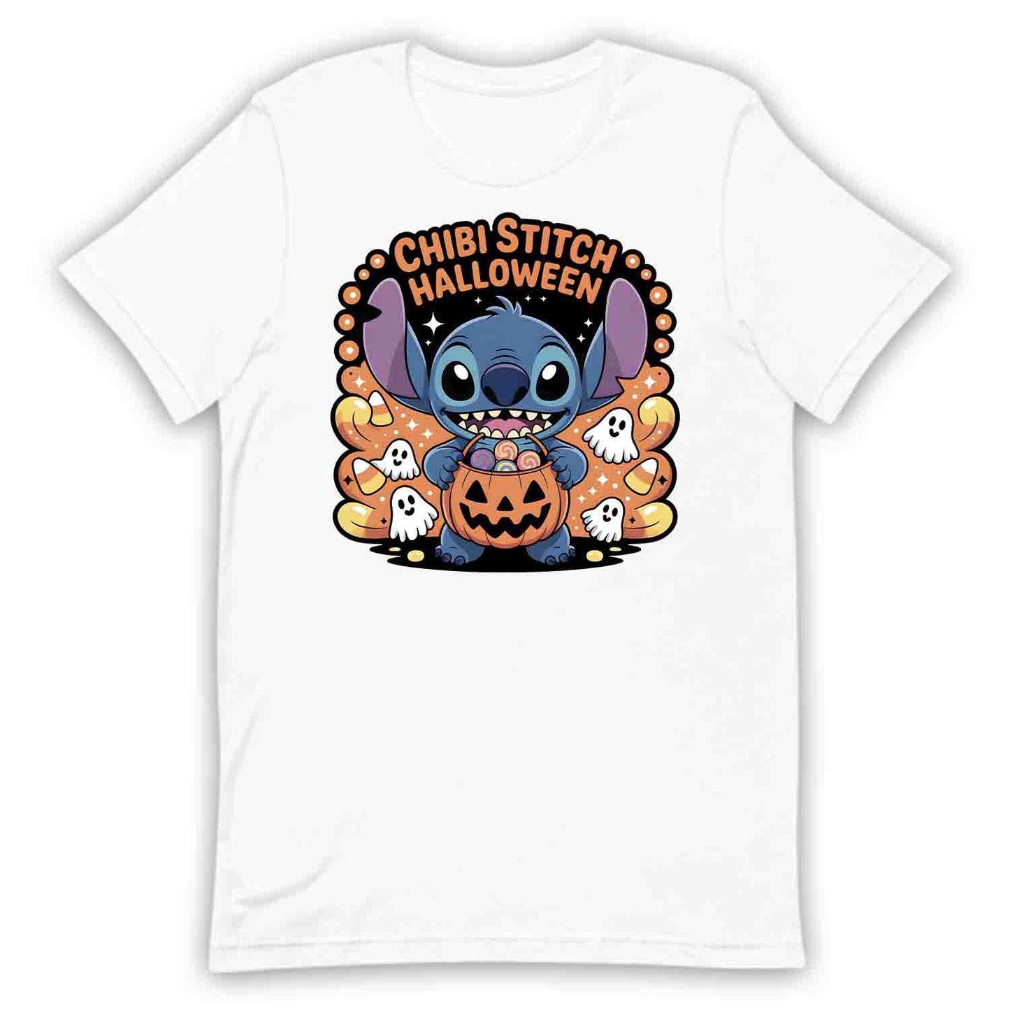 Chibi Stitch Halloween T-Shirt, Kawaii Disney Sweatshirt, Ohana Trick-or-Treat Hoodie | PRODUCT CODE: CHJQWENBO