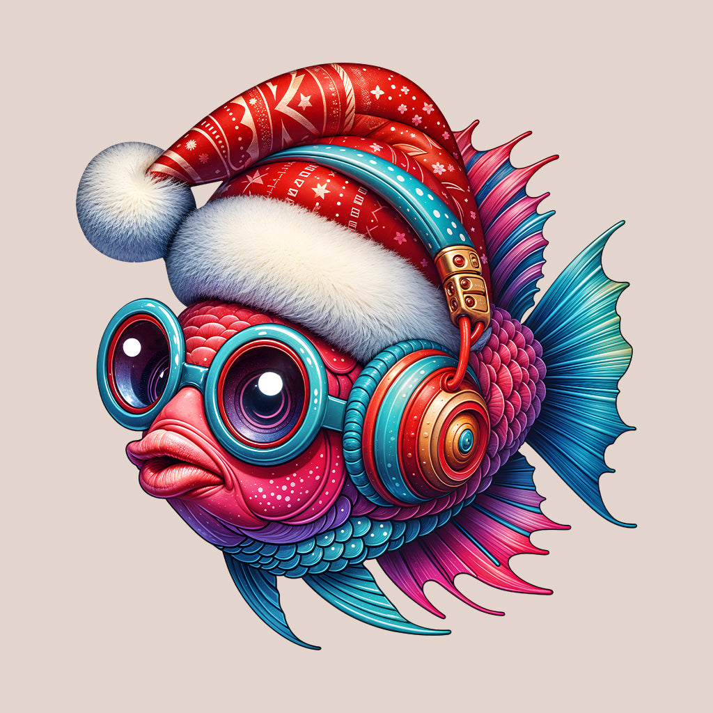 Christmas Fish Xmas Santa Hat Fish with Headphones | PRODUCT CODE: CHRTMFSHXMR