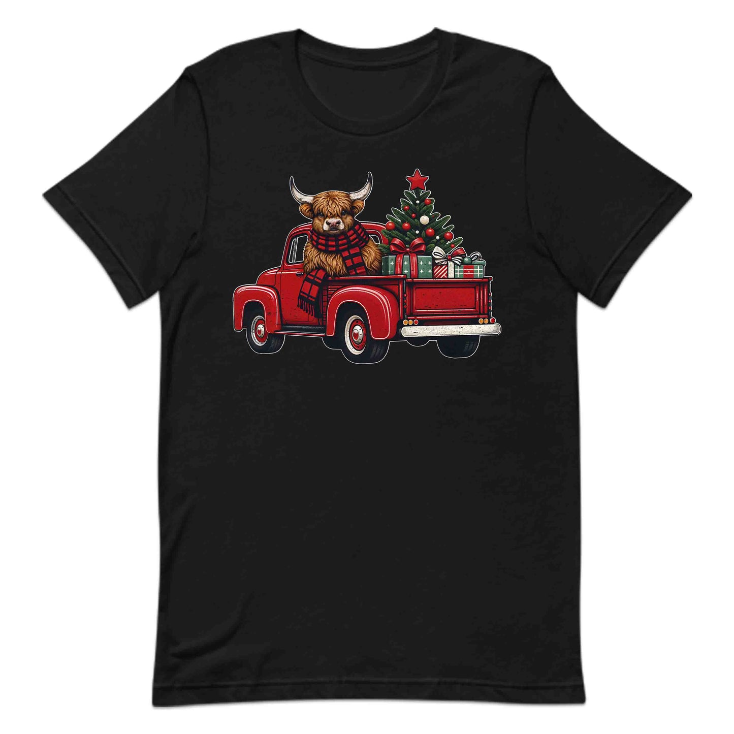 Christmas Highland Cow Vintage Red Christmas Tree Truck Heifer Cow Xmas | PRODUCT CODE: CHTHGLMDCWP