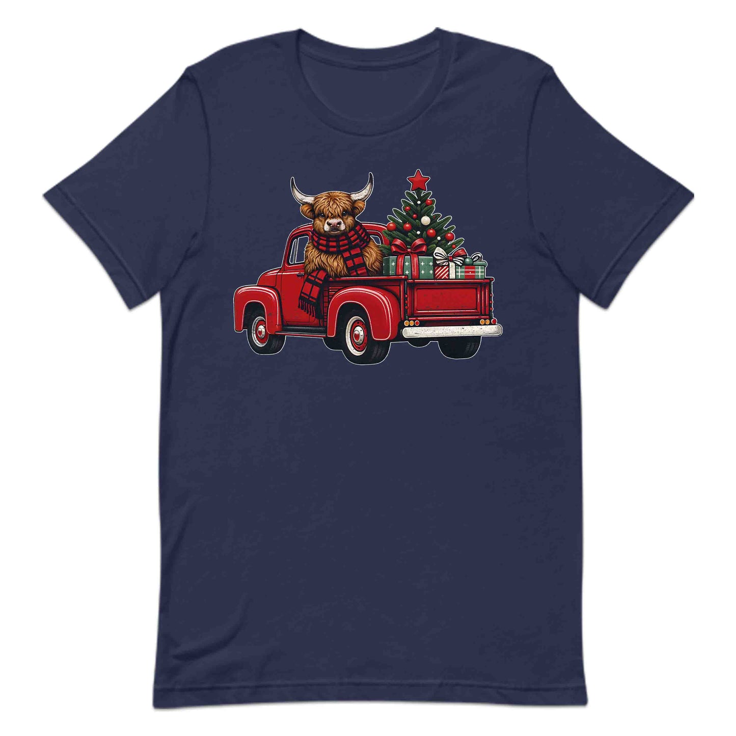 Christmas Highland Cow Vintage Red Christmas Tree Truck Heifer Cow Xmas | PRODUCT CODE: CHTHGLMDCWP