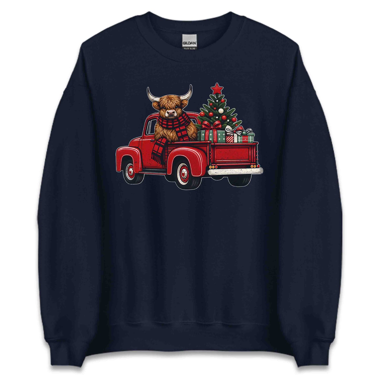 Christmas Highland Cow Vintage Red Christmas Tree Truck Heifer Cow Xmas | PRODUCT CODE: CHTHGLMDCWP