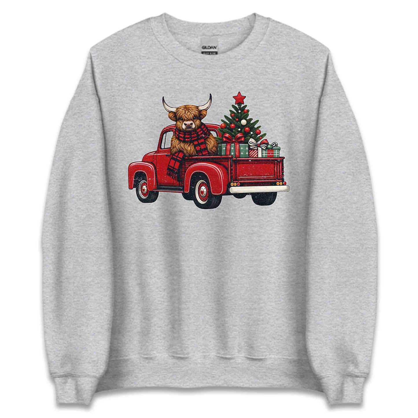 Christmas Highland Cow Vintage Red Christmas Tree Truck Heifer Cow Xmas | PRODUCT CODE: CHTHGLMDCWP