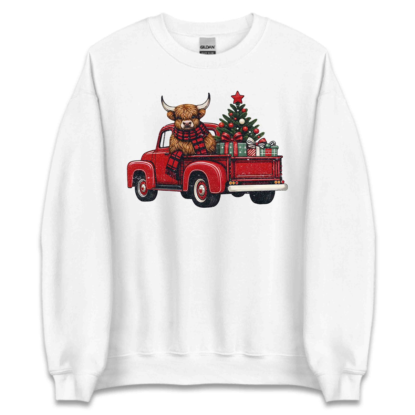 Christmas Highland Cow Vintage Red Christmas Tree Truck Heifer Cow Xmas | PRODUCT CODE: CHTHGLMDCWP