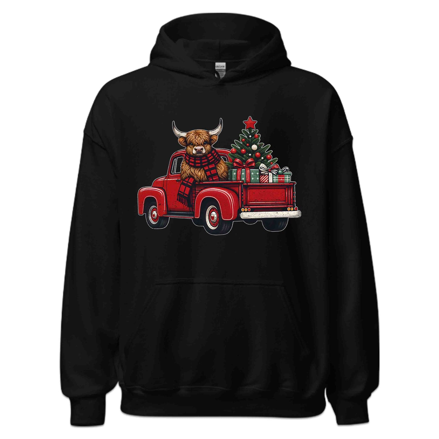 Christmas Highland Cow Vintage Red Christmas Tree Truck Heifer Cow Xmas | PRODUCT CODE: CHTHGLMDCWP