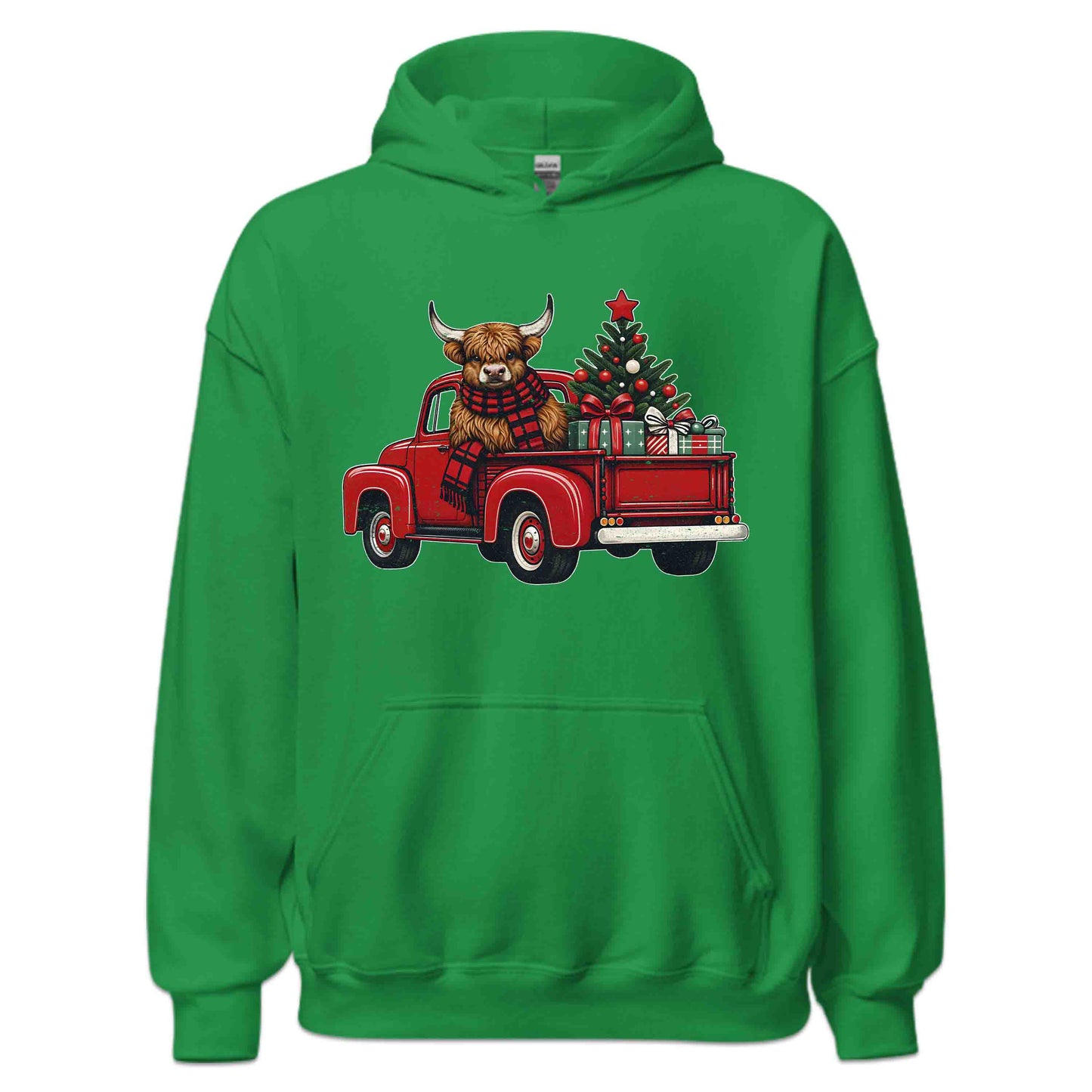 Christmas Highland Cow Vintage Red Christmas Tree Truck Heifer Cow Xmas | PRODUCT CODE: CHTHGLMDCWP