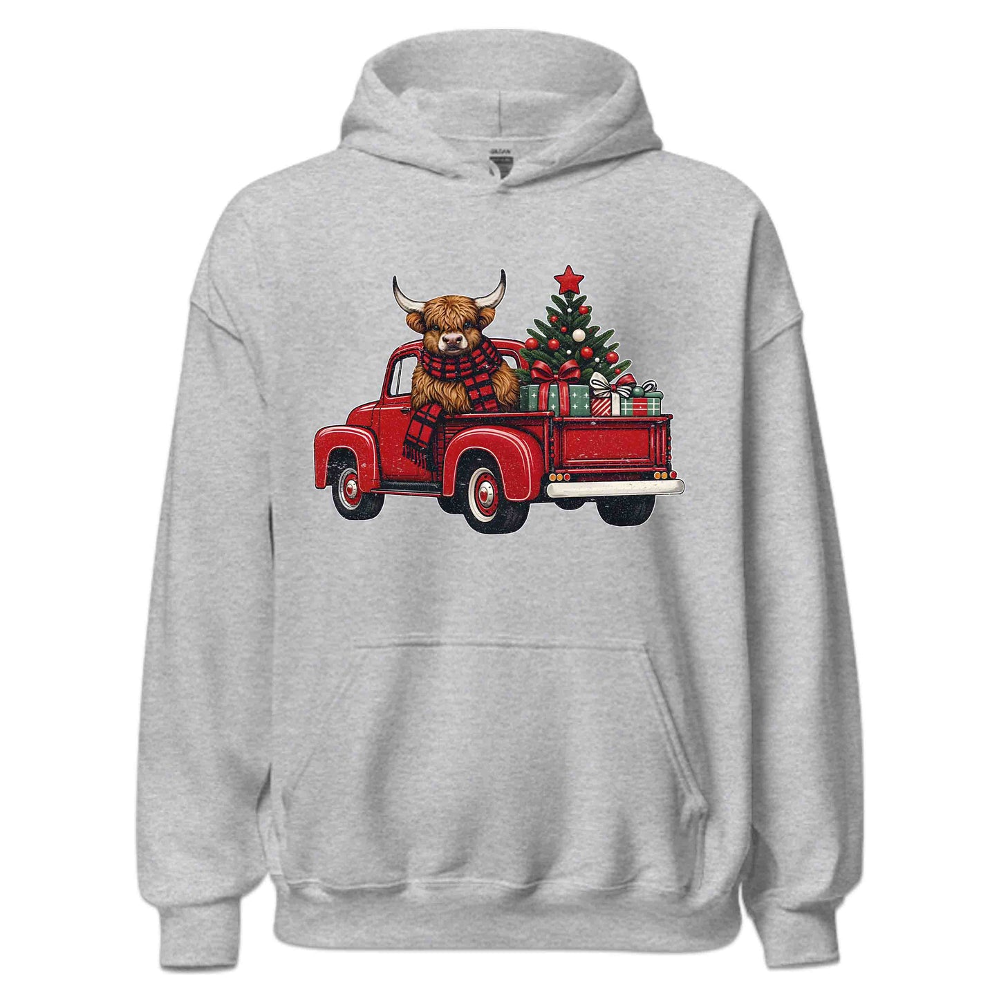 Christmas Highland Cow Vintage Red Christmas Tree Truck Heifer Cow Xmas | PRODUCT CODE: CHTHGLMDCWP