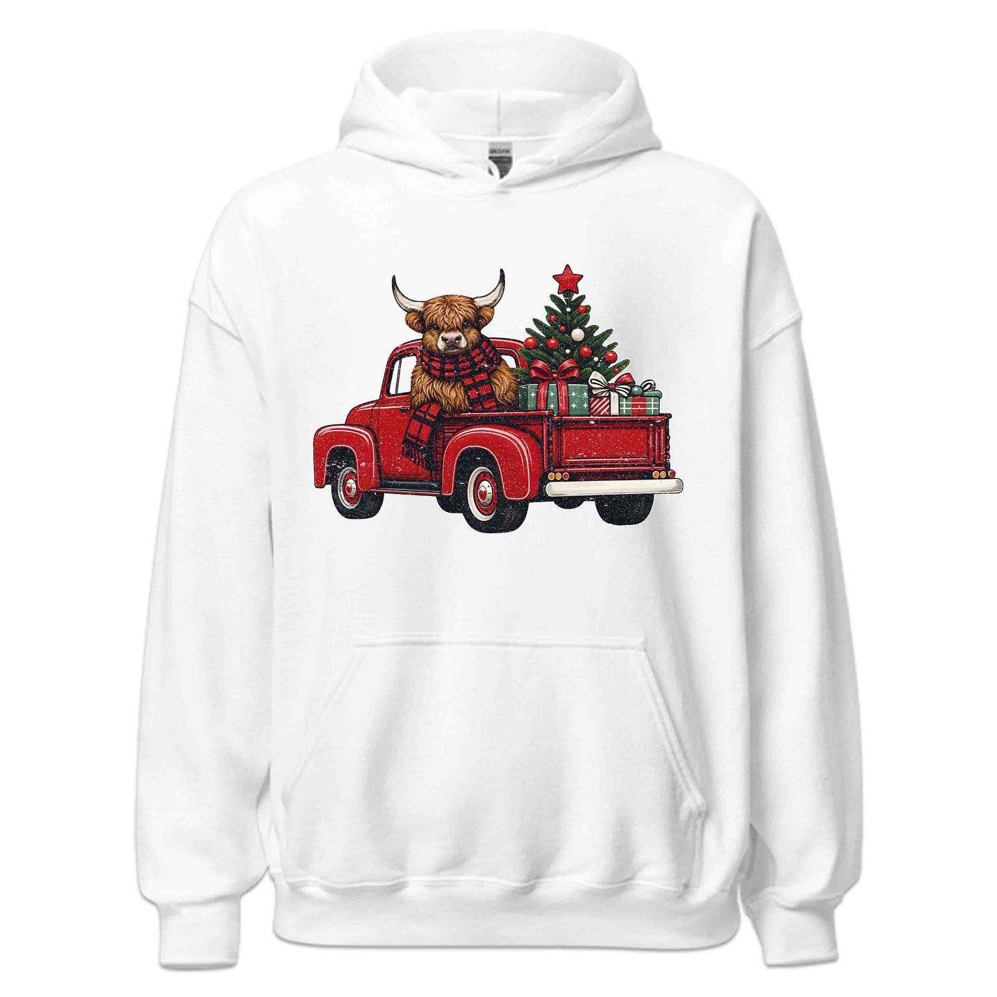 Christmas Highland Cow Vintage Red Christmas Tree Truck Heifer Cow Xmas | PRODUCT CODE: CHTHGLMDCWP