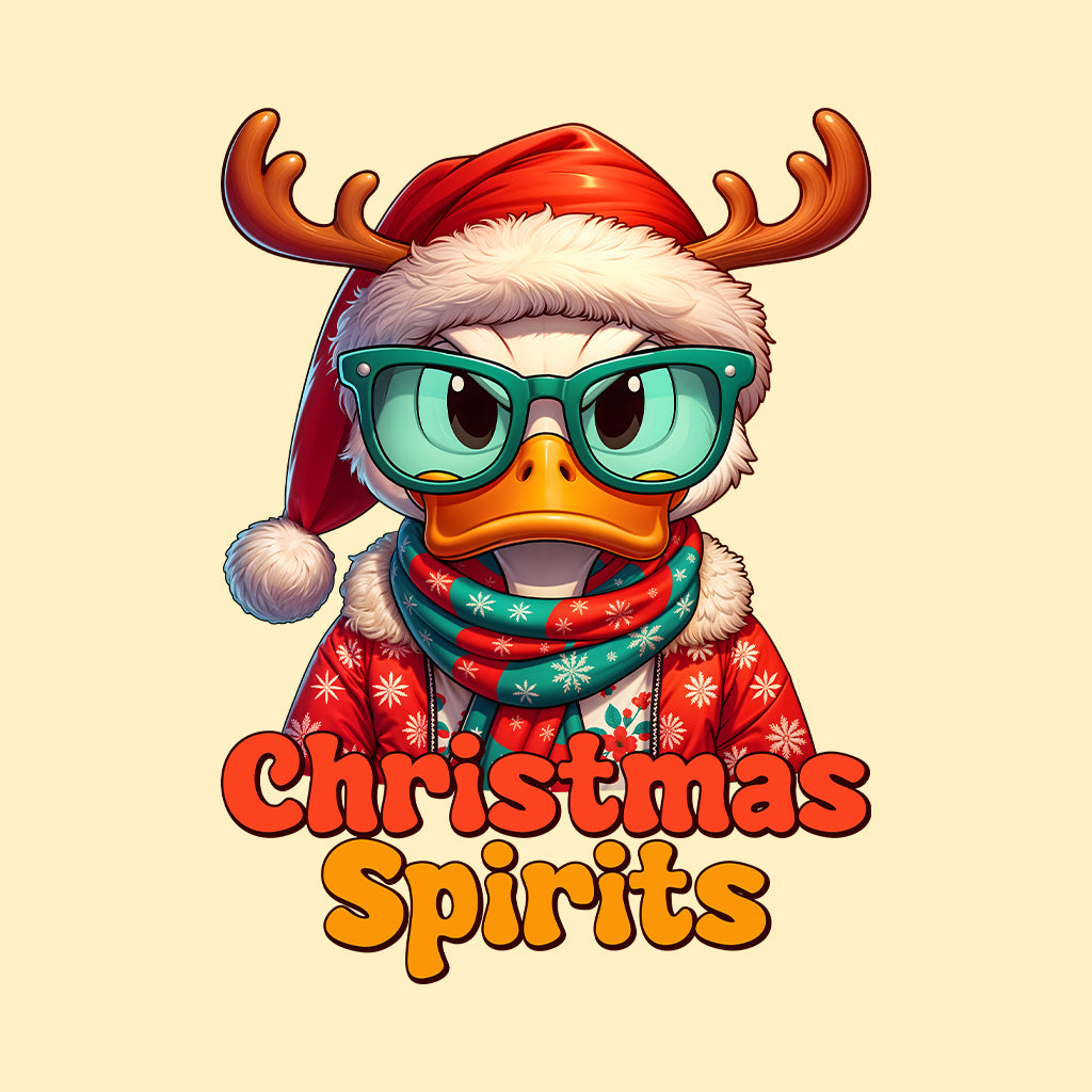 Christmas Spirits Duck with Reindeer Antlers and Glasses Xmas Sarcastic Duck | PRODUCT CODE: CHTSPRDKURNA