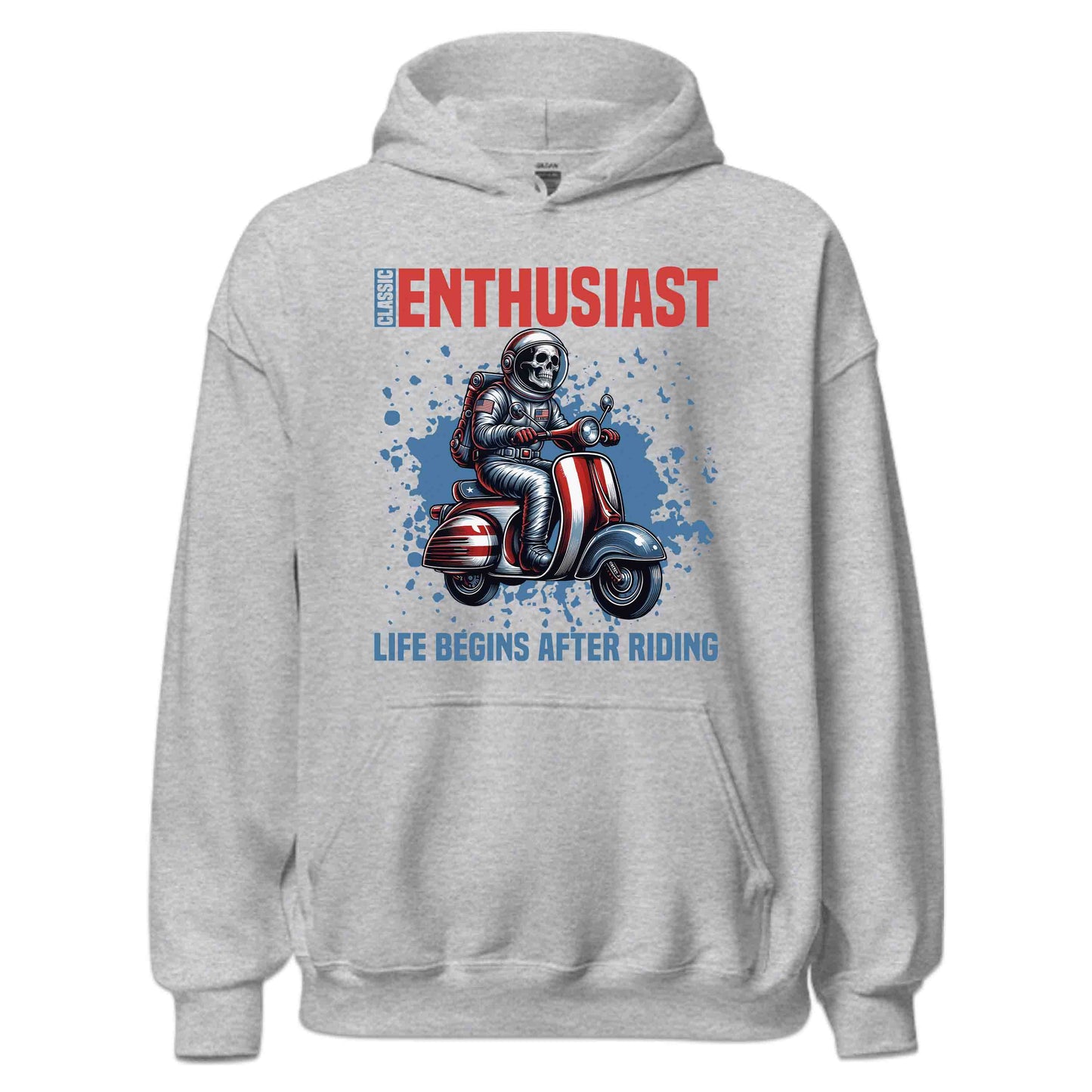 Classic Enthusiast Astronaut Riding Scooter Life Begins After Riding Quote | PRODUCT CODE: CLSWBNRAEMTSHL