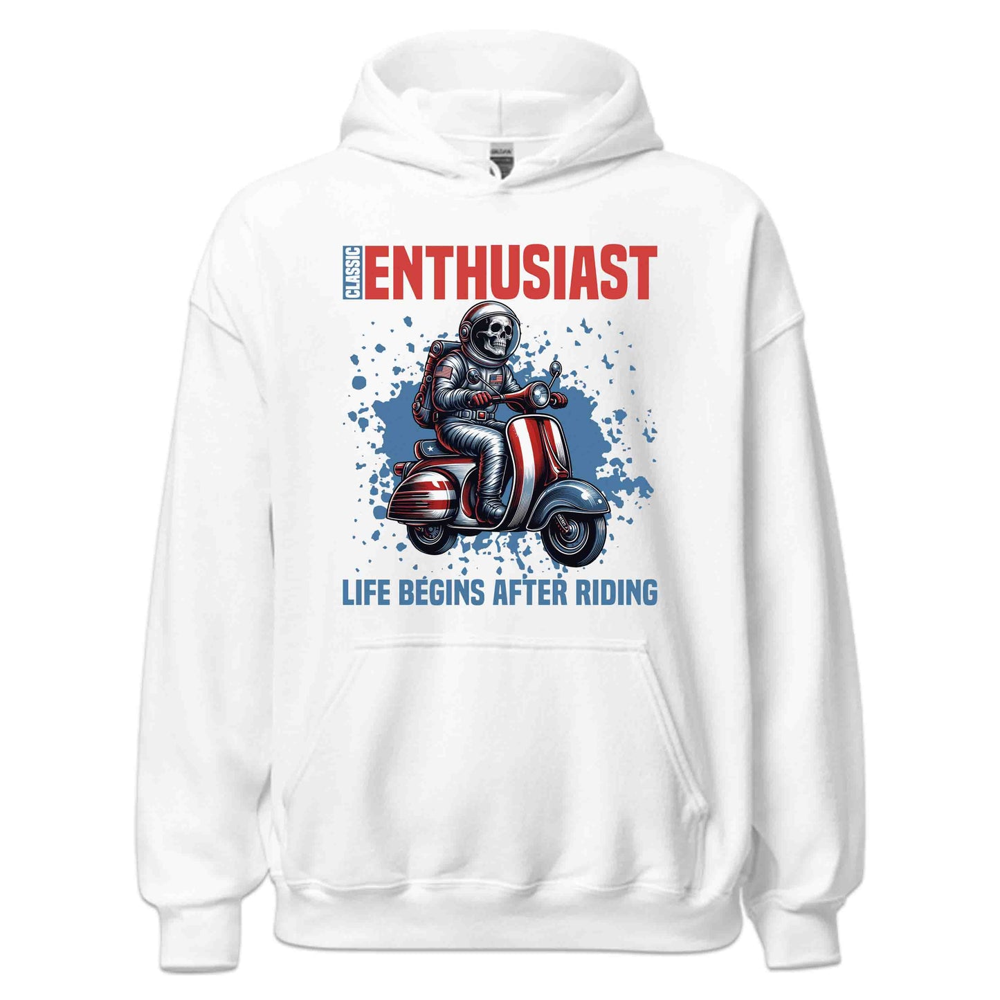 Classic Enthusiast Astronaut Riding Scooter Life Begins After Riding Quote | PRODUCT CODE: CLSWBNRAEMTSHL