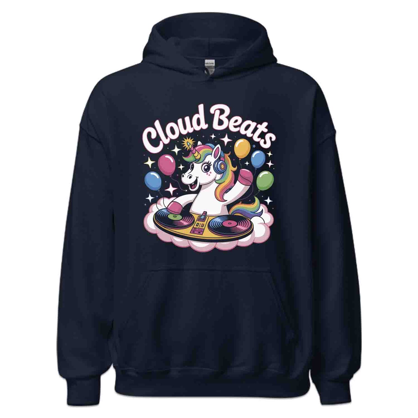 Cloud Beats Unicorn DJ T-Shirt, Kawaii Rainbow Rave Sweatshirt, Retro EDM Music Hoodie | PRODUCT CODE: CMNBEXZJH