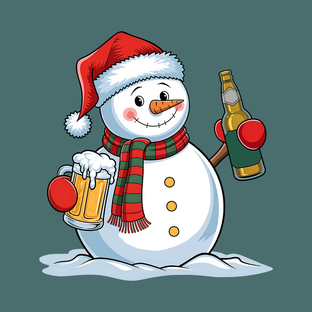Christmas Snowman Drinking Beer Merry Beermas Xmas Frosty Beer | PRODUCT CODE: CTSNWMDRKBF
