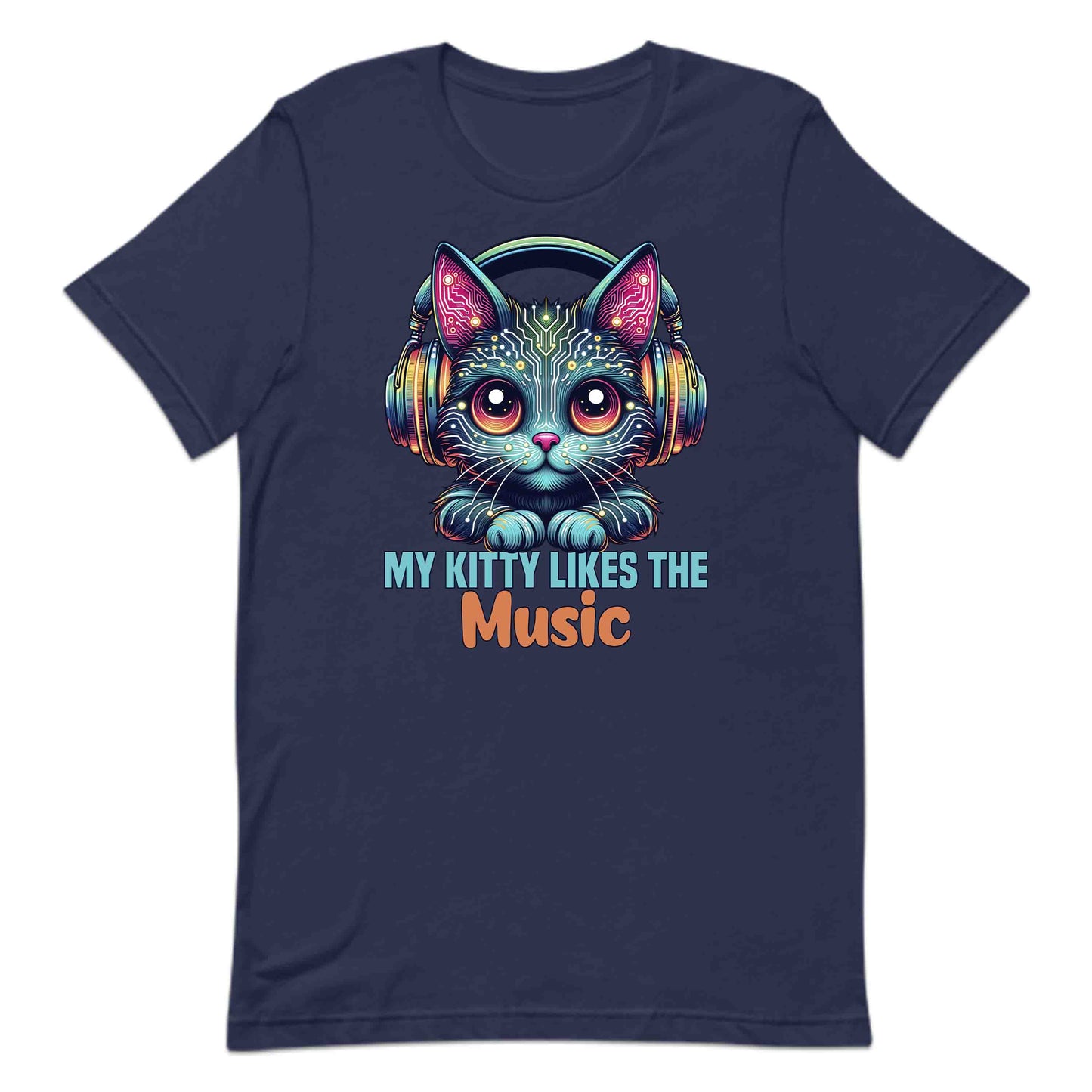 Cyberpunk Cat Headphones My Kitty Likes the Music Neon AI Futuristic Feline | PRODUCT CODE: CYBRHDPNOMKT