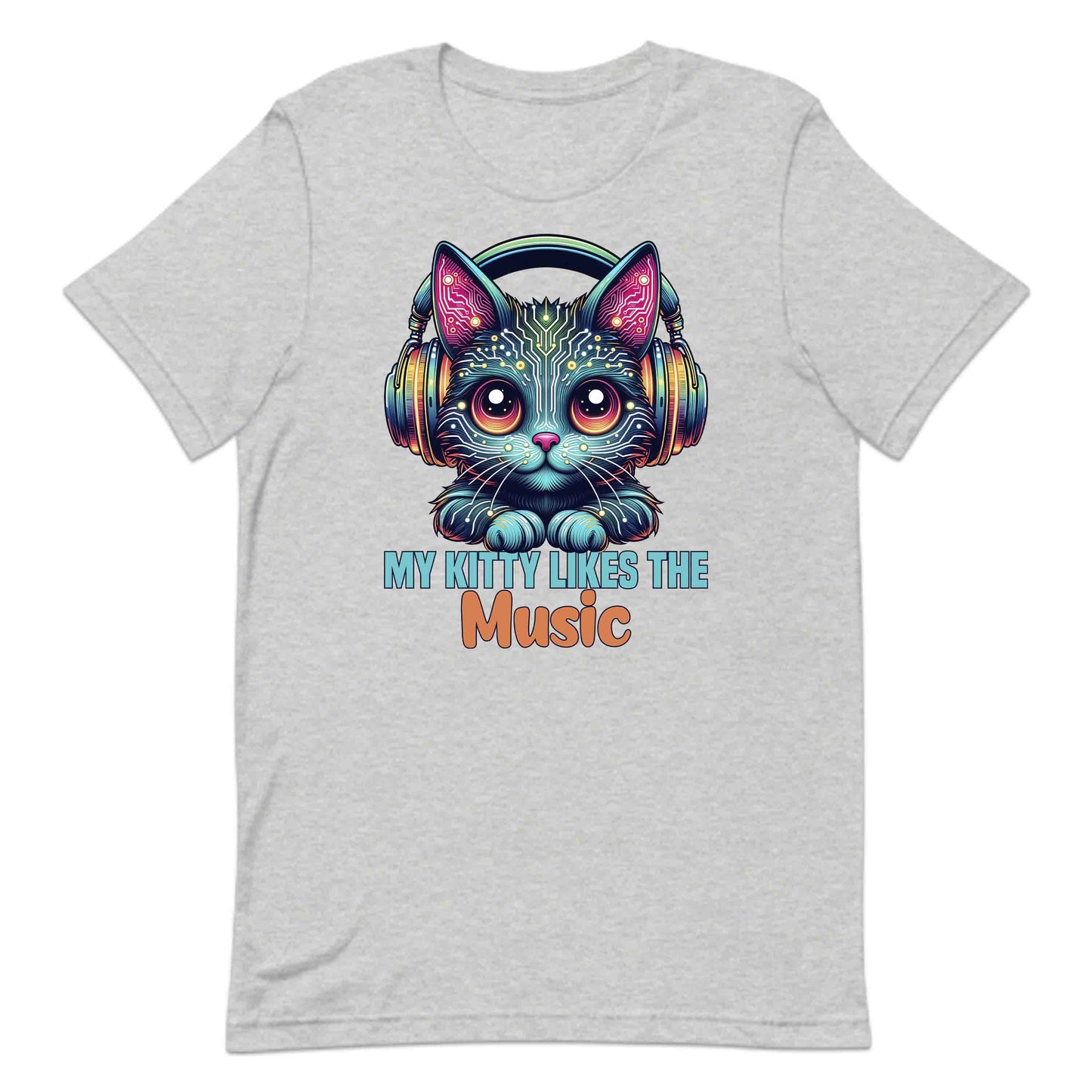 Cyberpunk Cat Headphones My Kitty Likes the Music Neon AI Futuristic Feline | PRODUCT CODE: CYBRHDPNOMKT