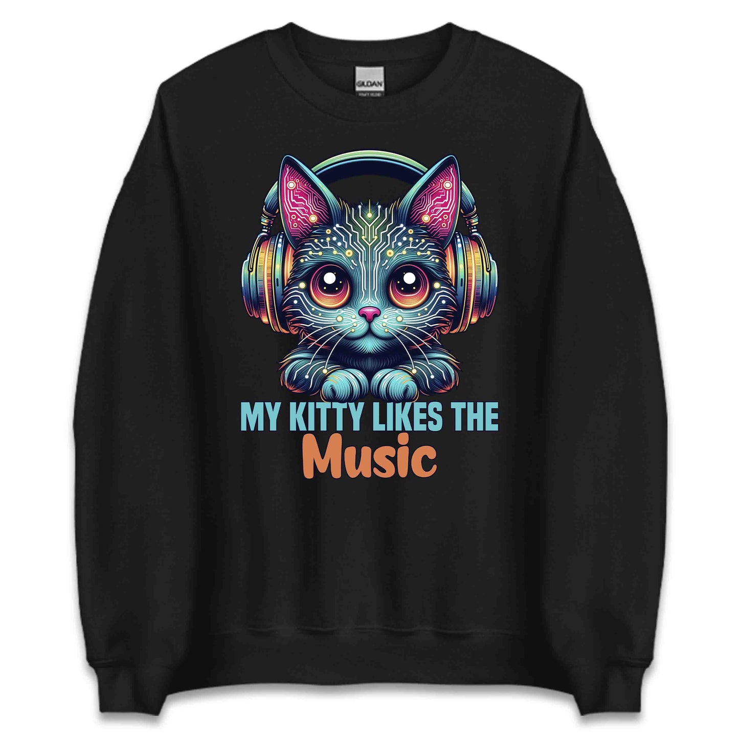 Cyberpunk Cat Headphones My Kitty Likes the Music Neon AI Futuristic Feline | PRODUCT CODE: CYBRHDPNOMKT