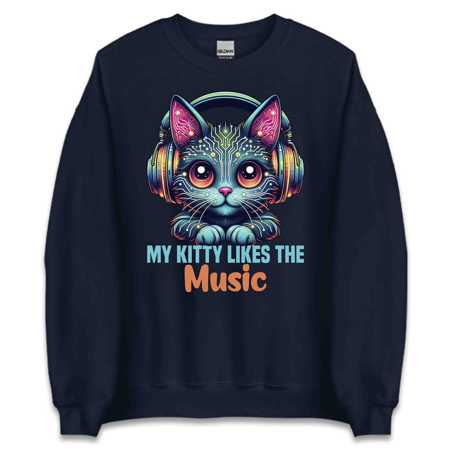 Cyberpunk Cat Headphones My Kitty Likes the Music Neon AI Futuristic Feline | PRODUCT CODE: CYBRHDPNOMKT
