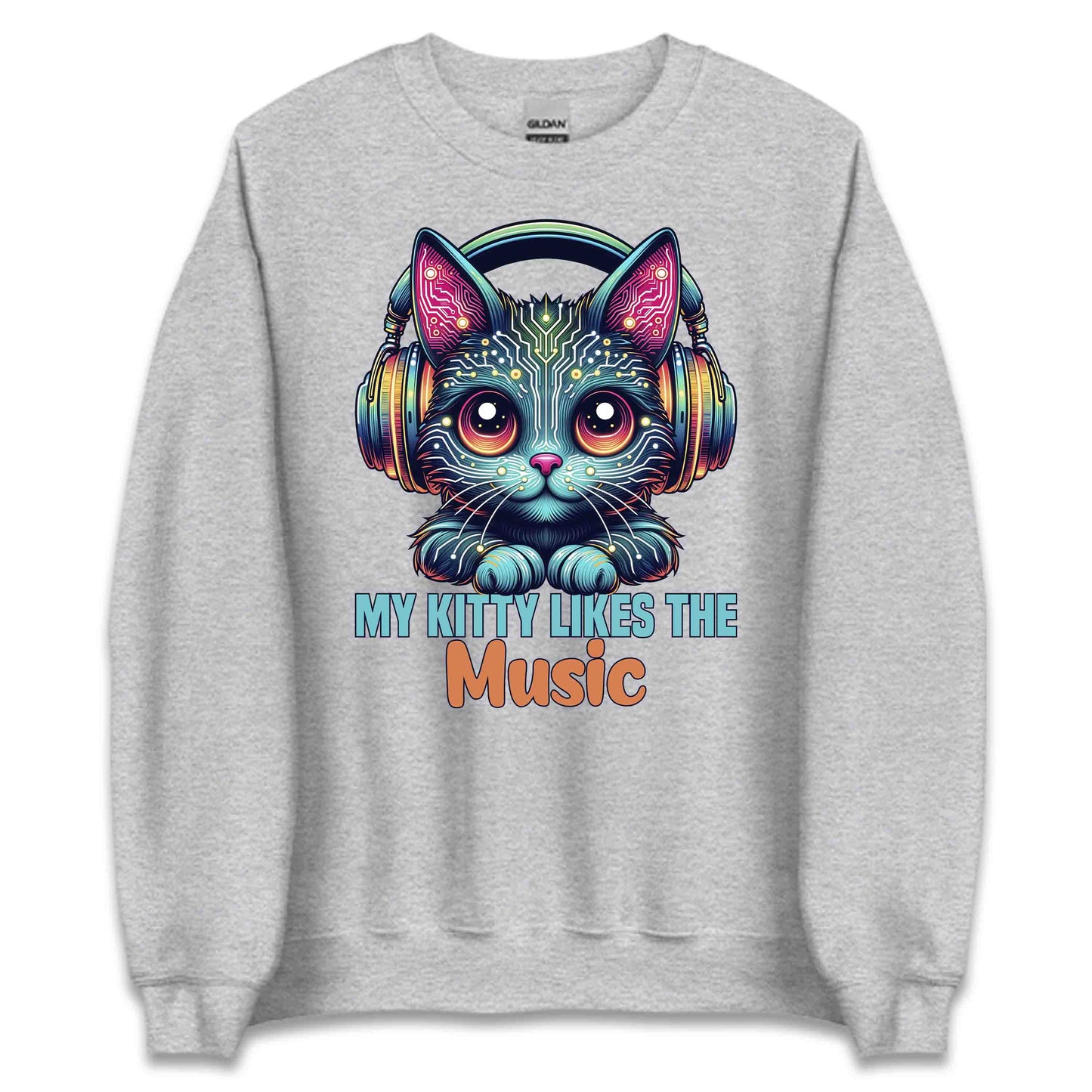 Cyberpunk Cat Headphones My Kitty Likes the Music Neon AI Futuristic Feline | PRODUCT CODE: CYBRHDPNOMKT