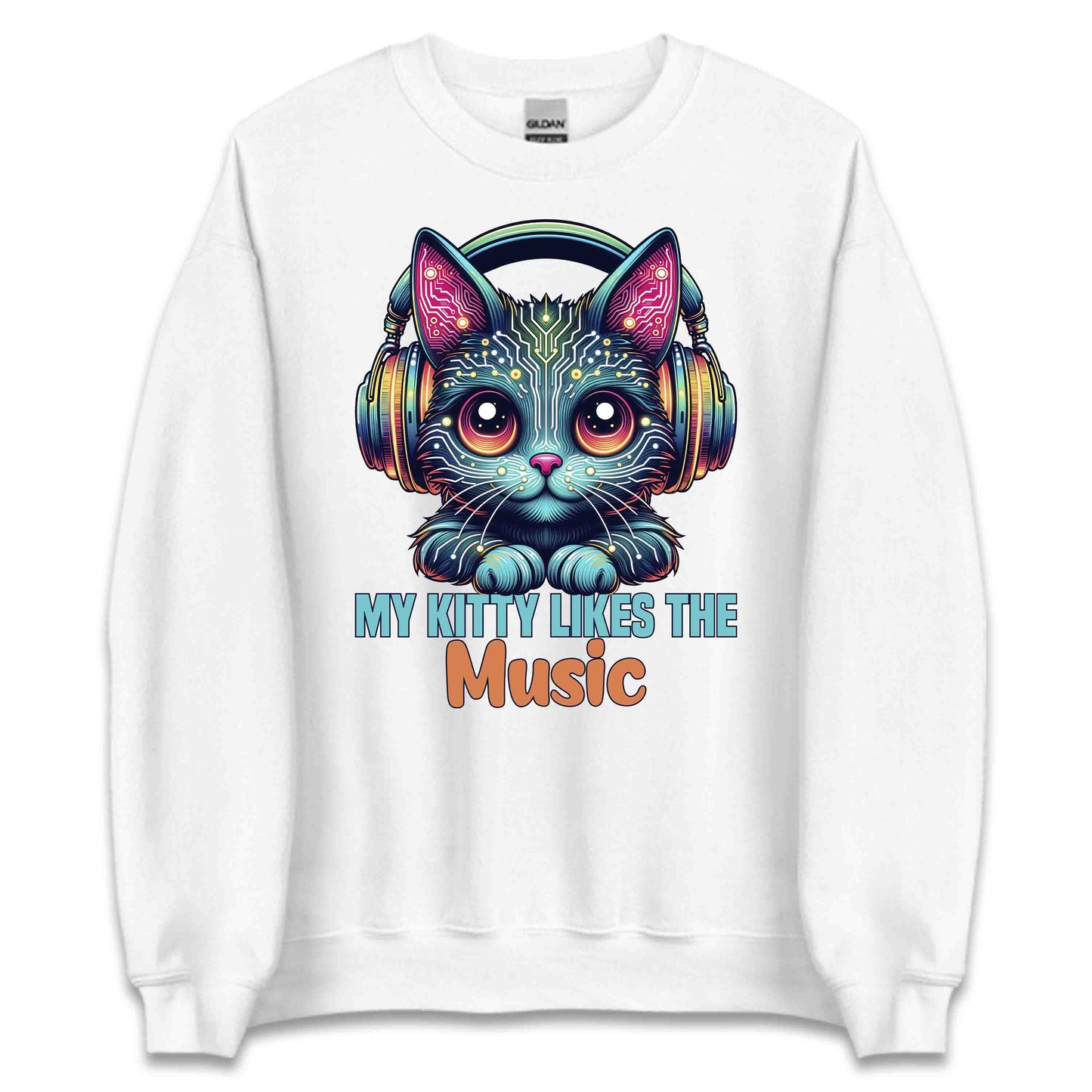Cyberpunk Cat Headphones My Kitty Likes the Music Neon AI Futuristic Feline | PRODUCT CODE: CYBRHDPNOMKT