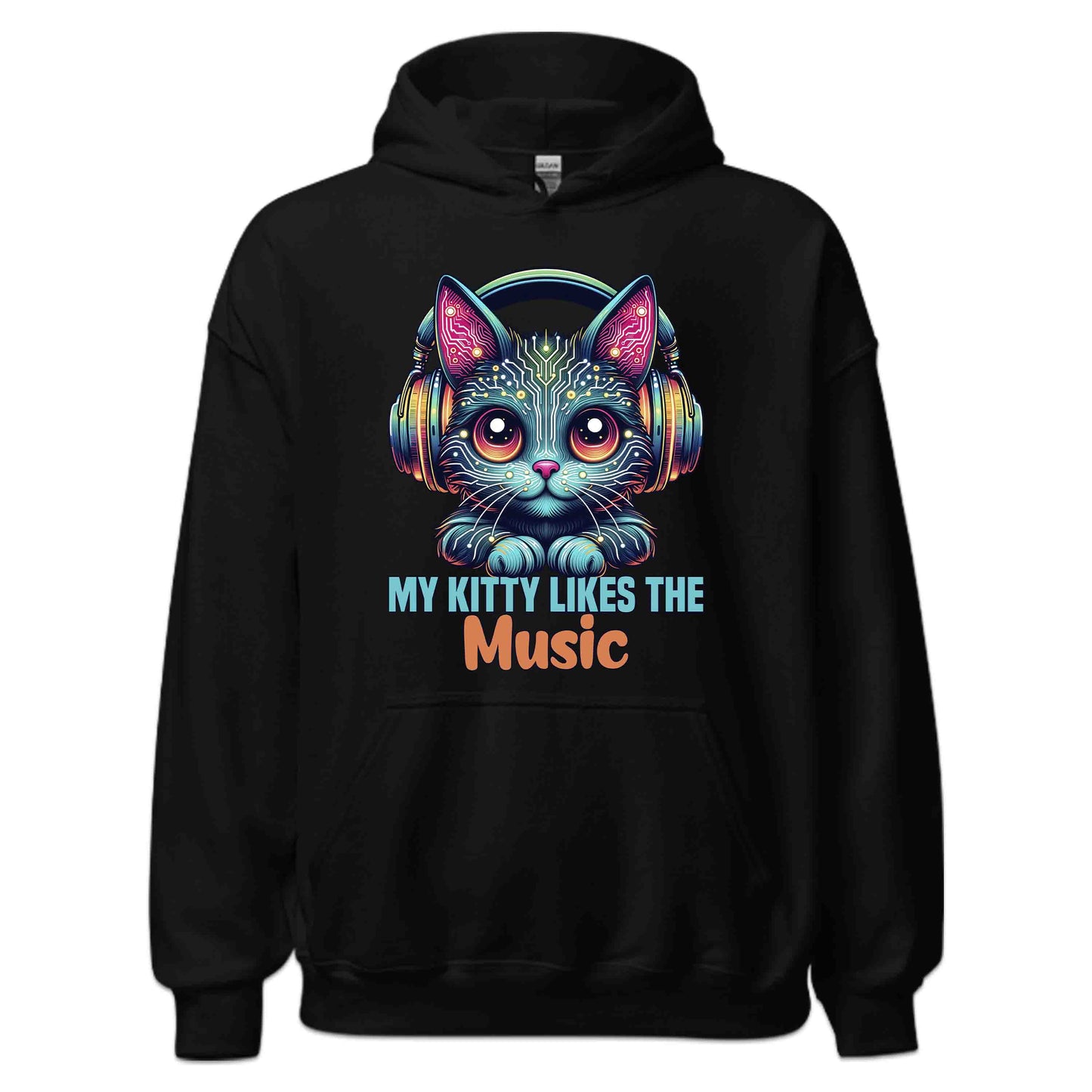 Cyberpunk Cat Headphones My Kitty Likes the Music Neon AI Futuristic Feline | PRODUCT CODE: CYBRHDPNOMKT